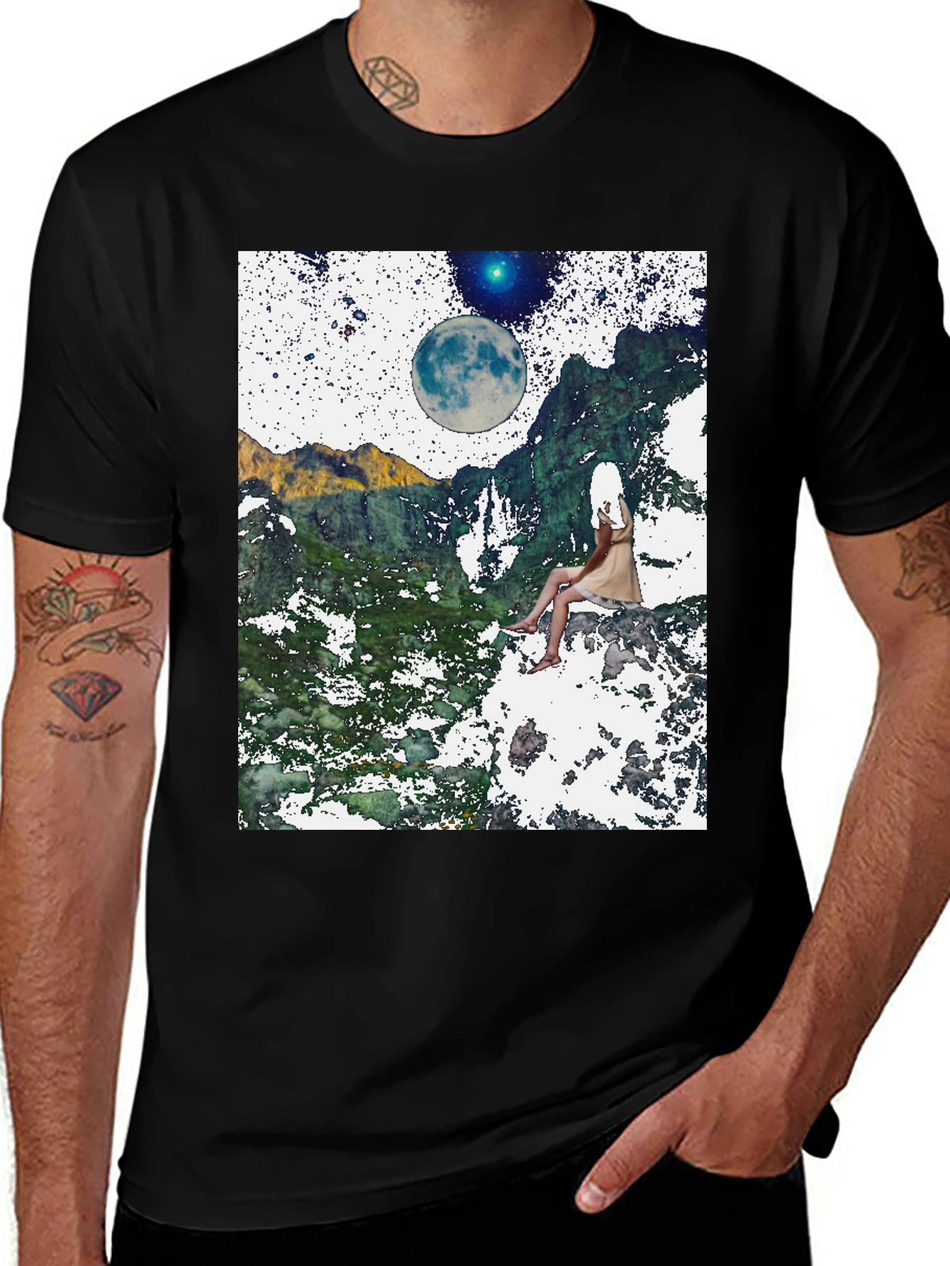 Celestial Dreamscape T-Shirt - Black Graphic Tee