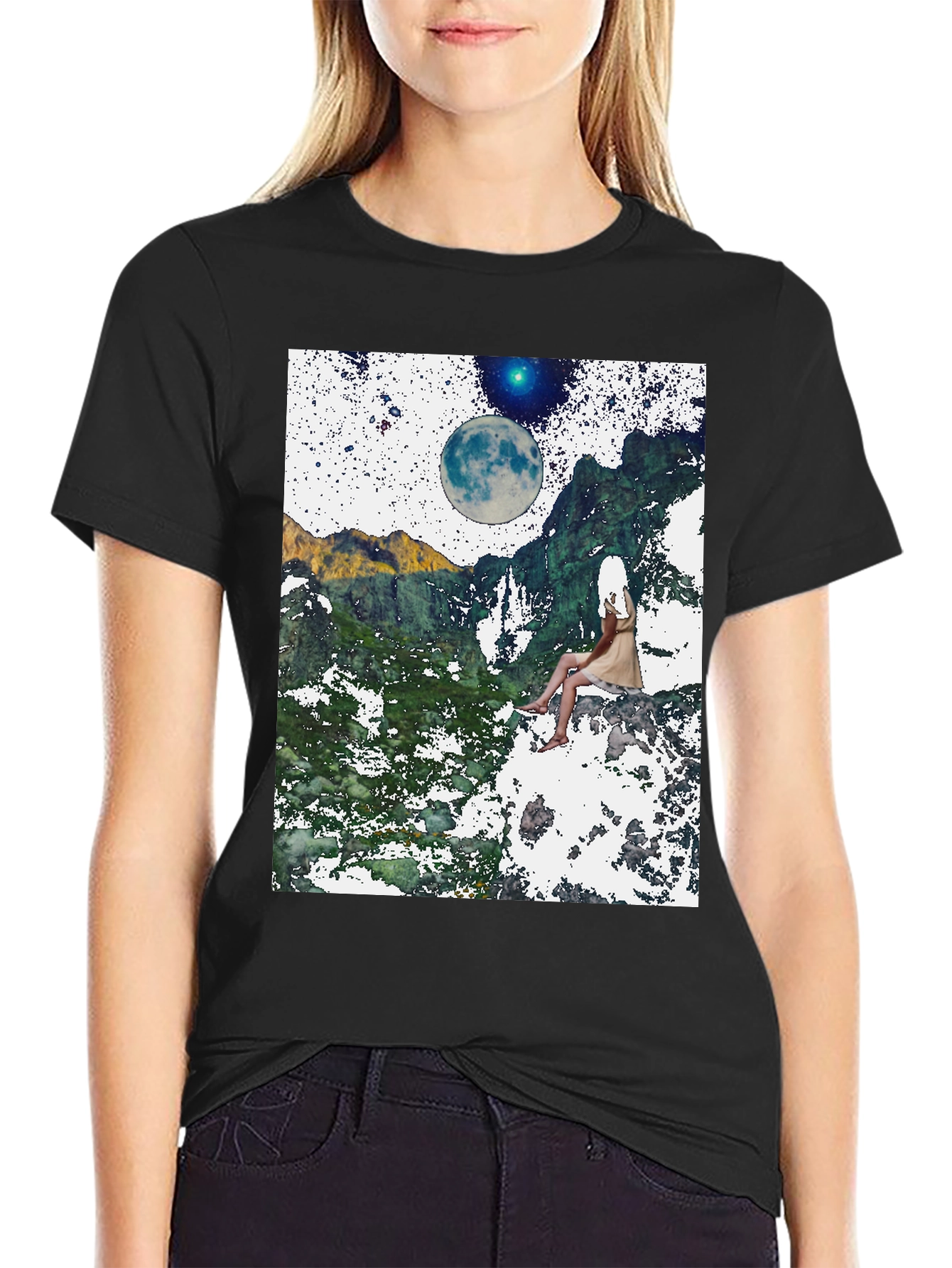 Celestial Dreamscape T-Shirt - Black Graphic Tee