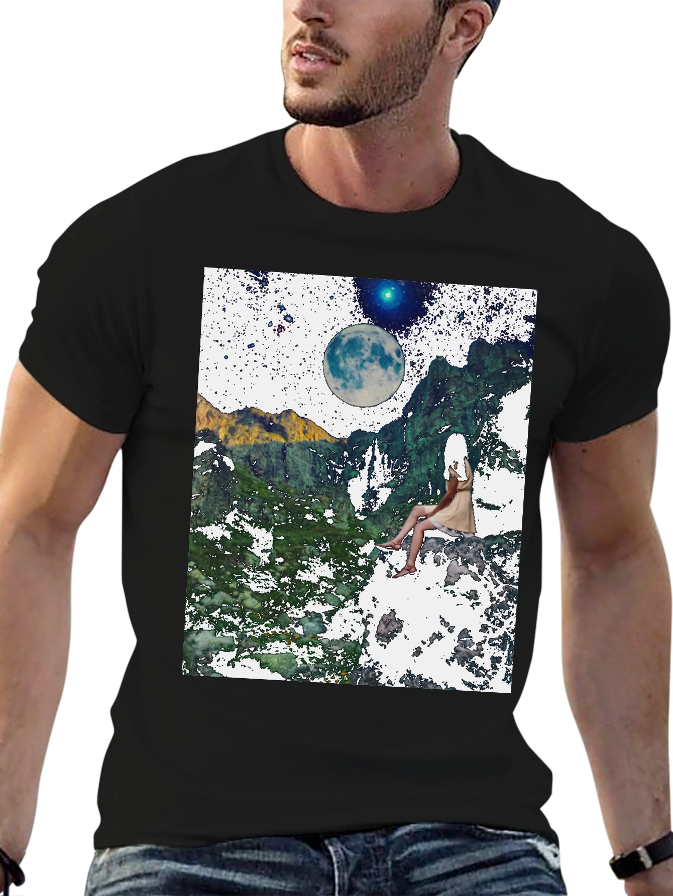 Celestial Dreamscape T-Shirt - Black Graphic Tee