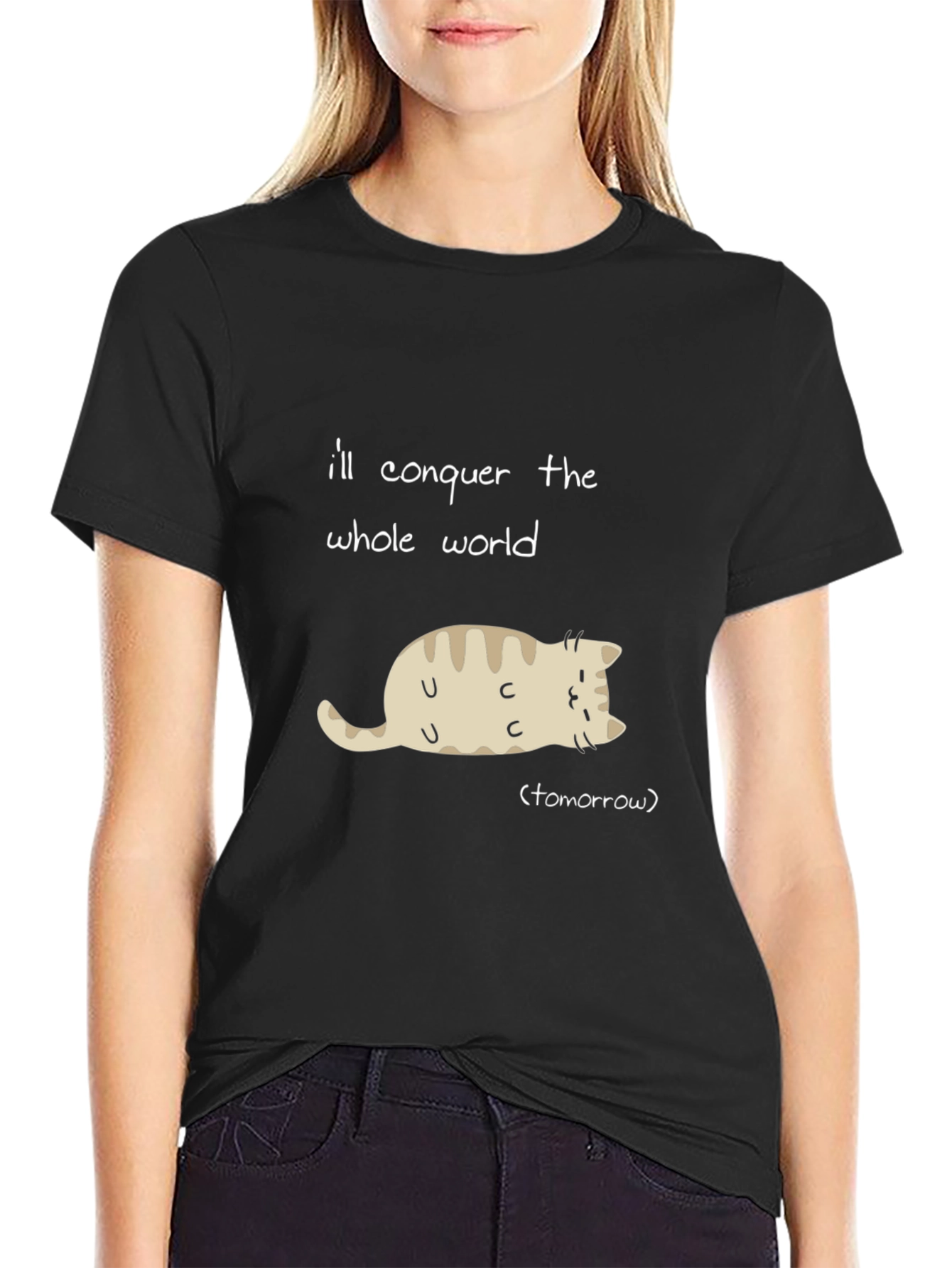 Funny Cat T-Shirt: Conquer the World Tomorrow