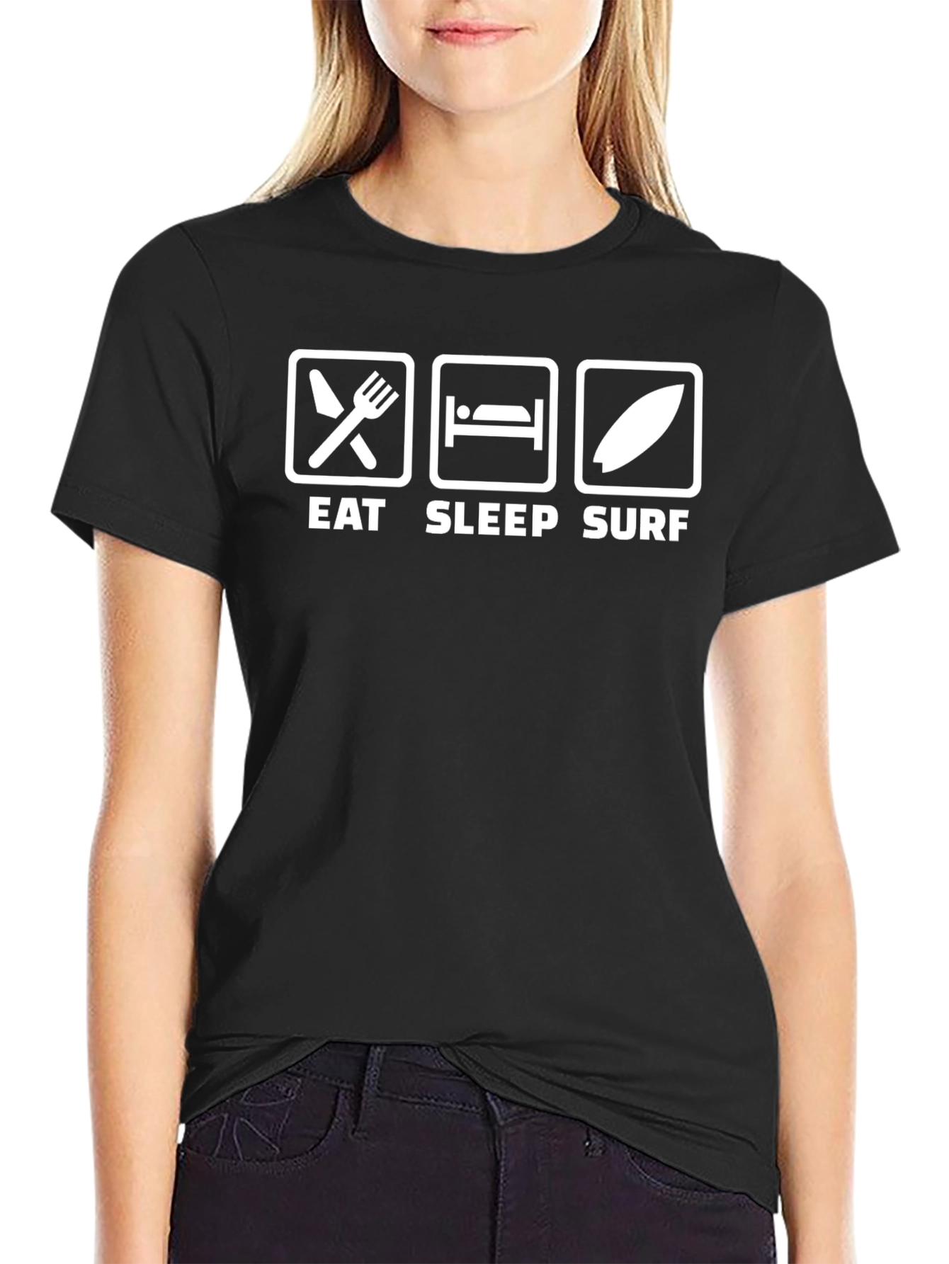 Eat Sleep Surf Graphic T-Shirt - Black Cotton Tee
