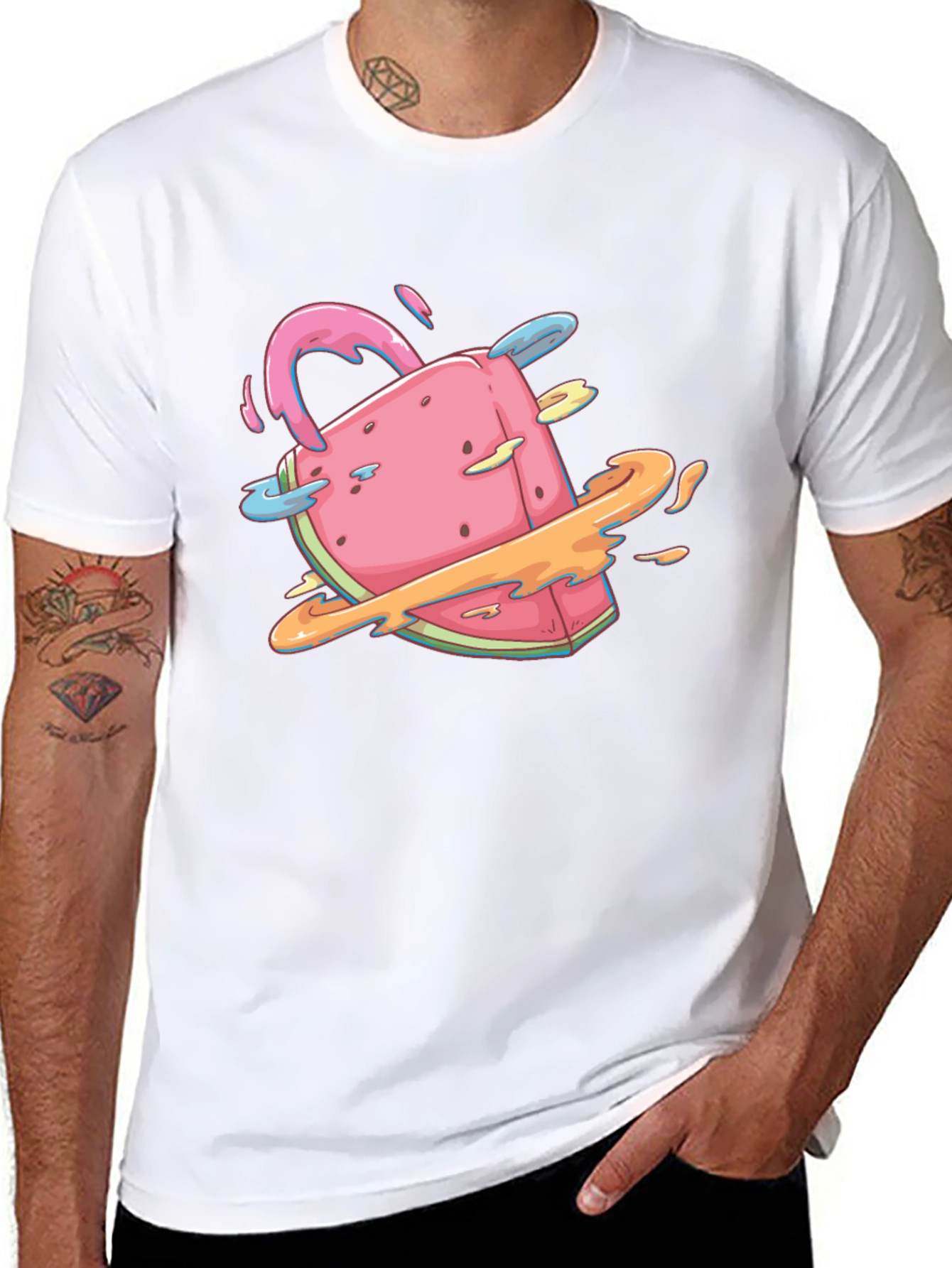 Unique Watermelon Planet Graphic T-Shirt