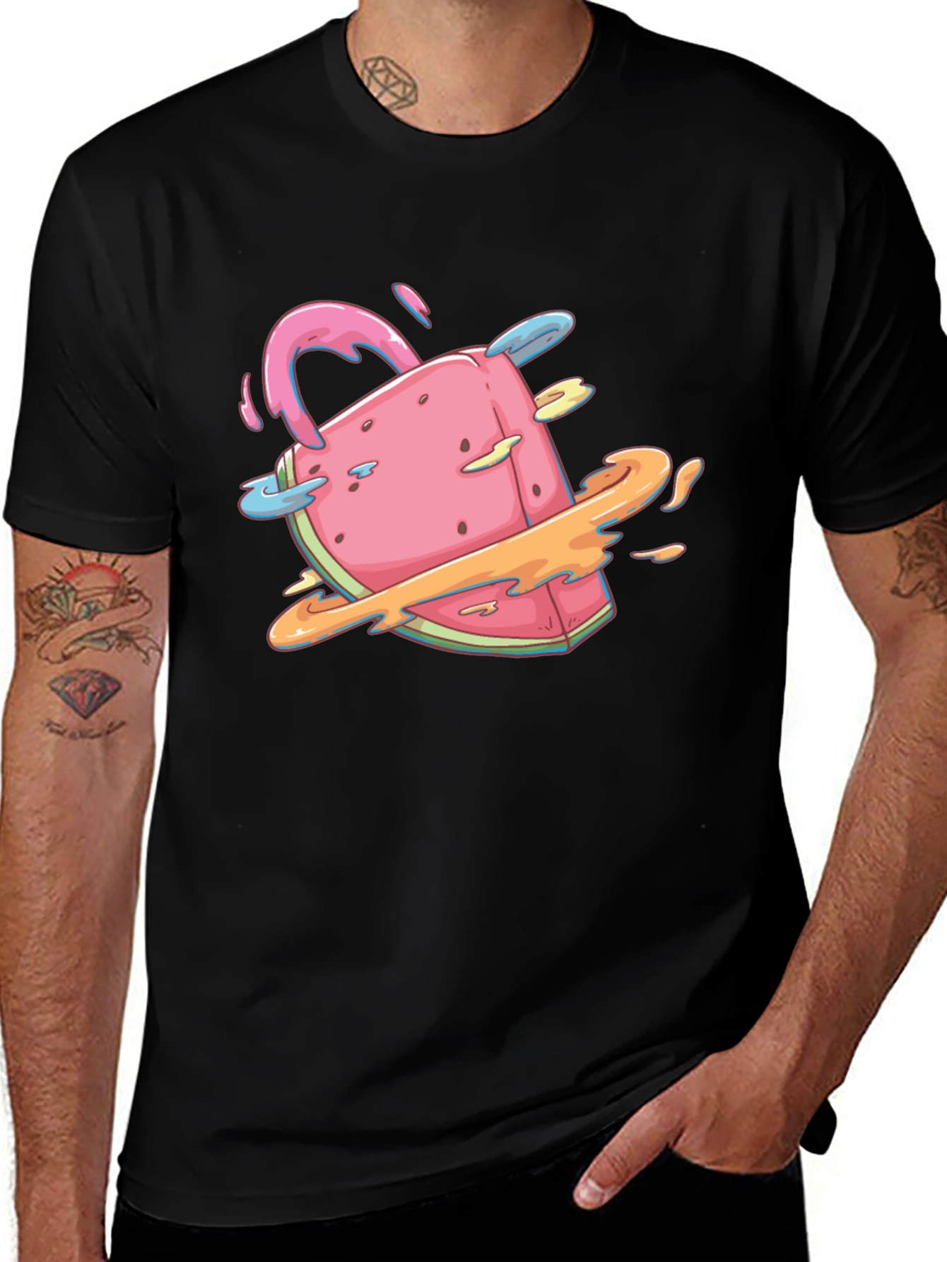 Unique Watermelon Planet Graphic T-Shirt
