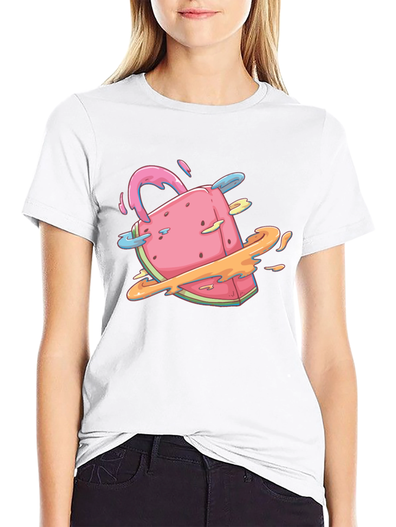 Unique Watermelon Planet Graphic T-Shirt