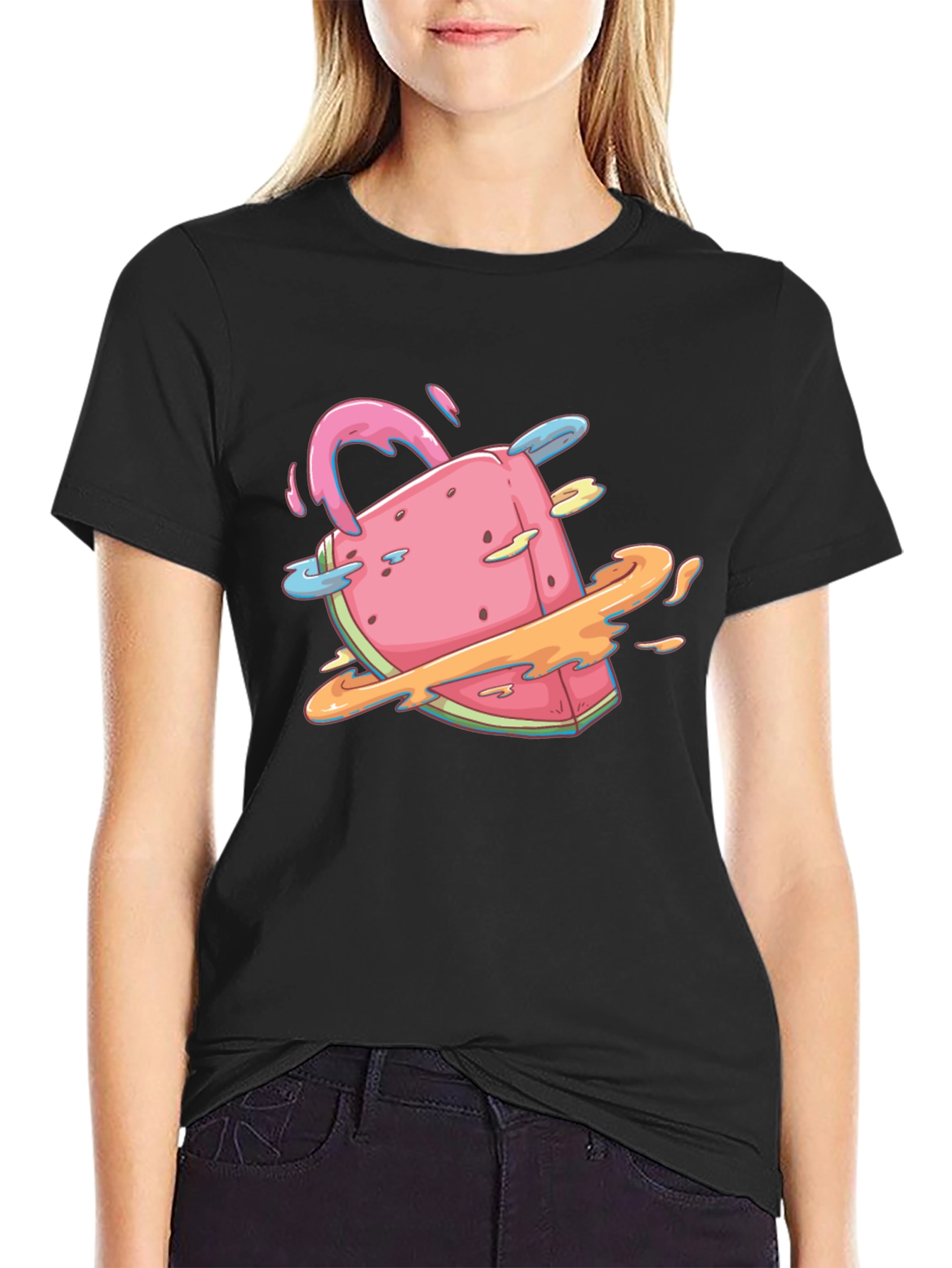 Unique Watermelon Planet Graphic T-Shirt