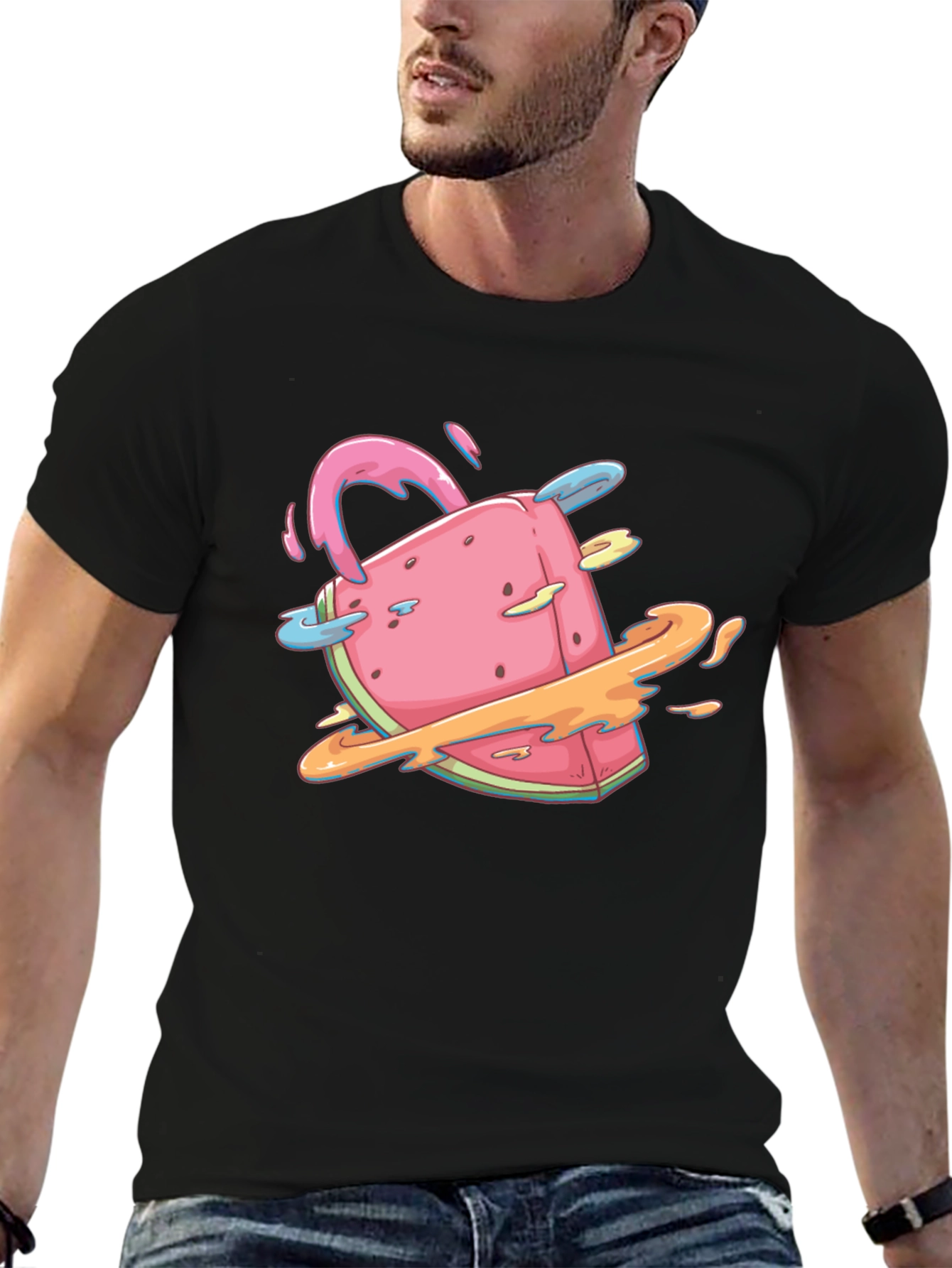 Unique Watermelon Planet Graphic T-Shirt