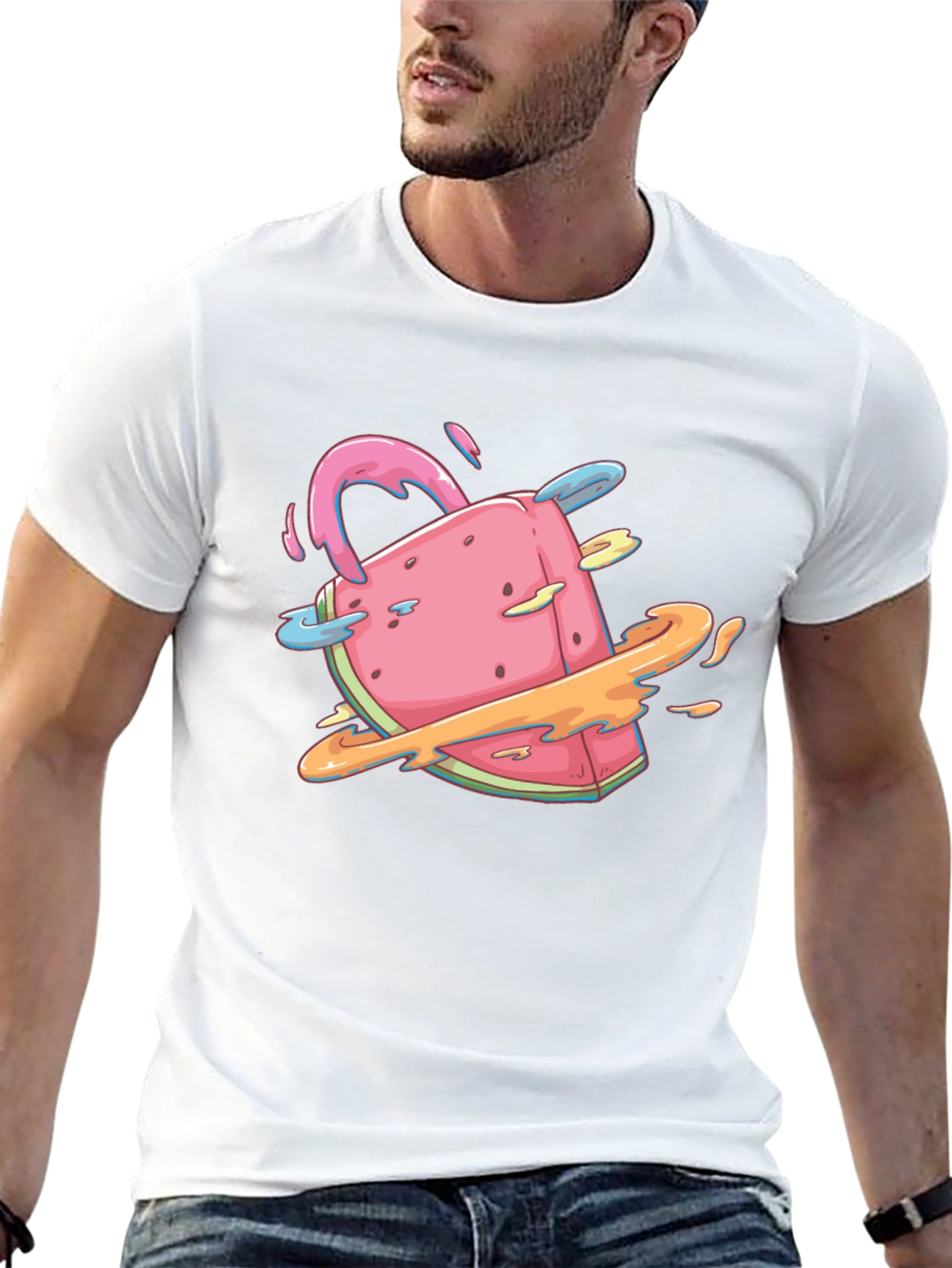 Unique Watermelon Planet Graphic T-Shirt
