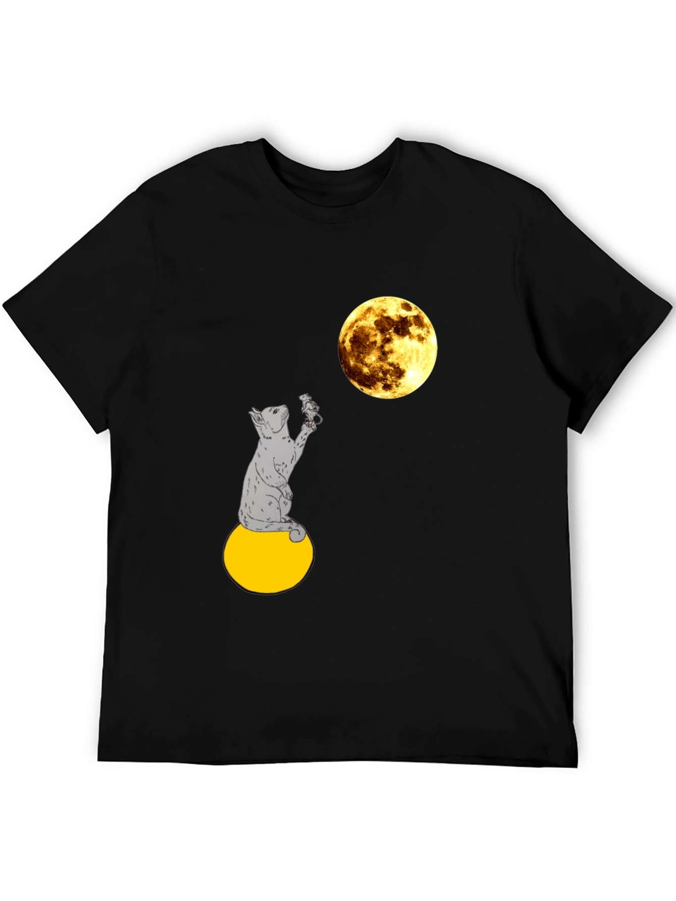 Cat & Moon Graphic Tee - Mens Black T-Shirt
