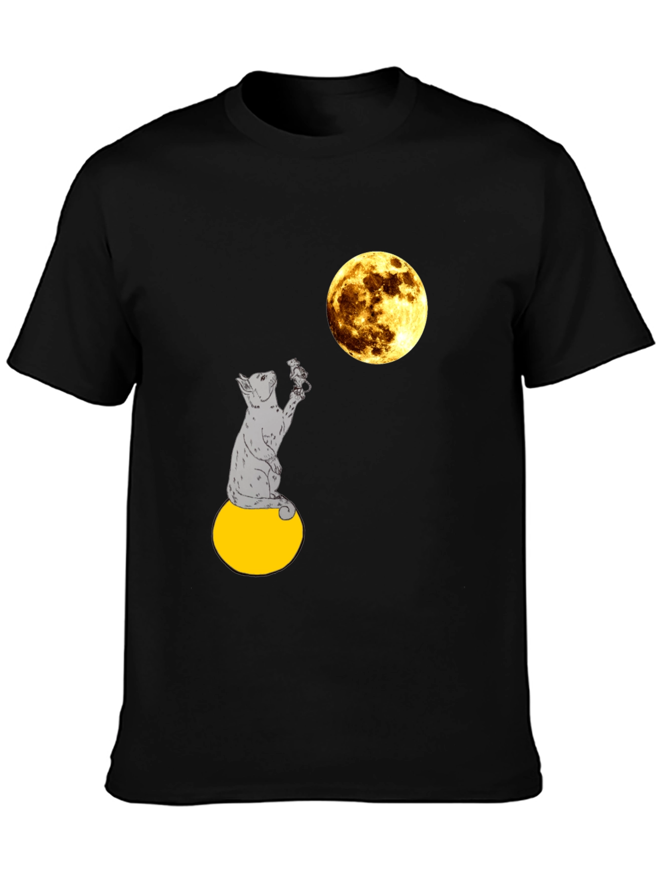 Cat & Moon Graphic Tee - Mens Black T-Shirt