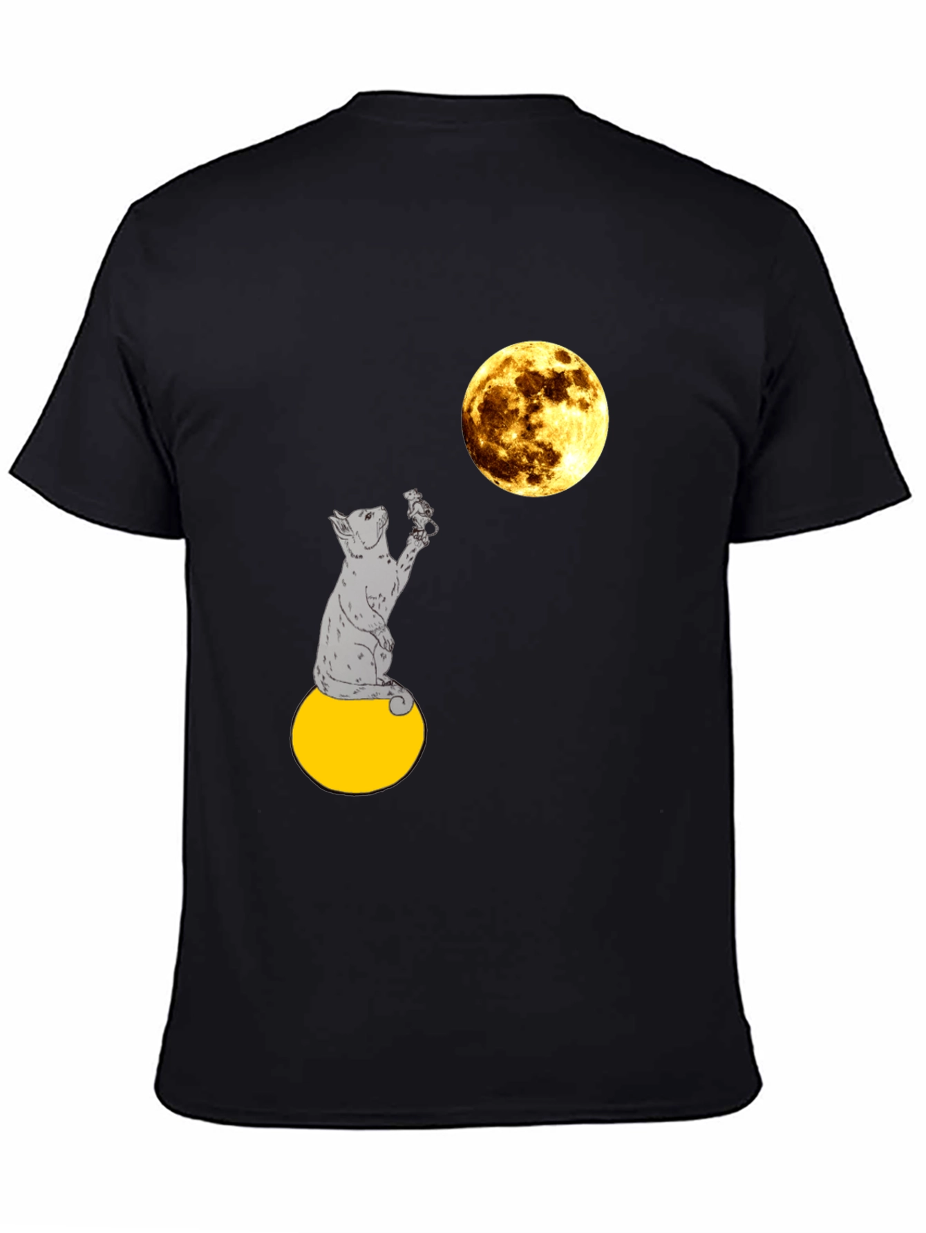 Cat & Moon Graphic Tee - Mens Black T-Shirt