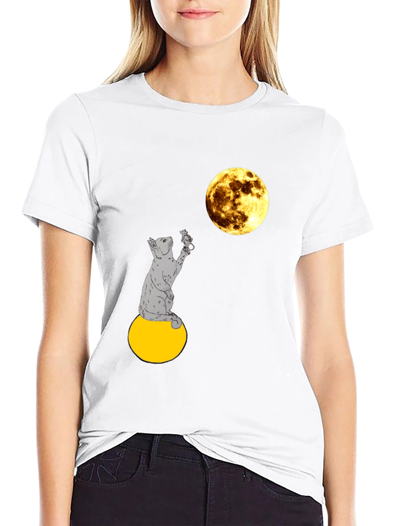 Cat & Moon Graphic Tee - Mens Black T-Shirt