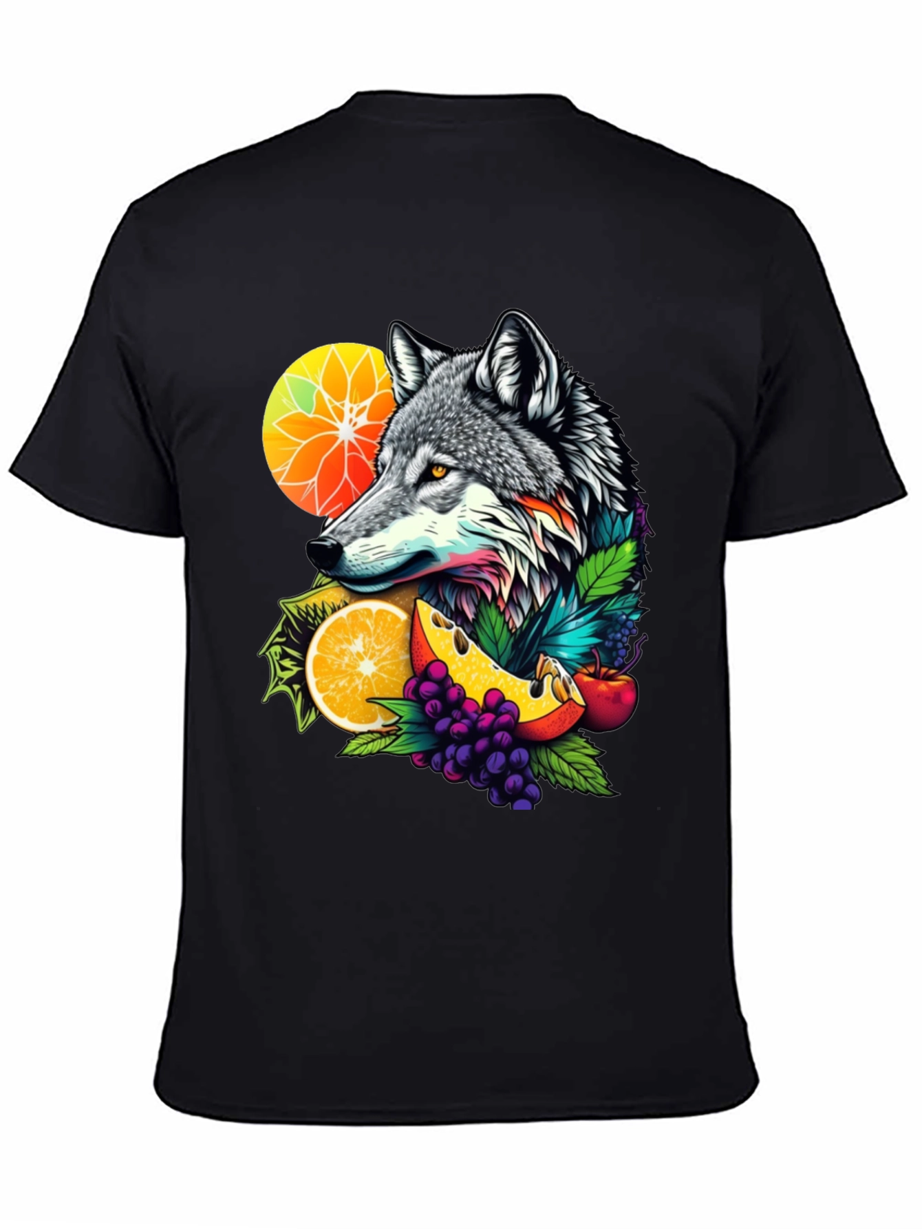 Wolf & Fruit Graphic Tee - Nature Inspired Design