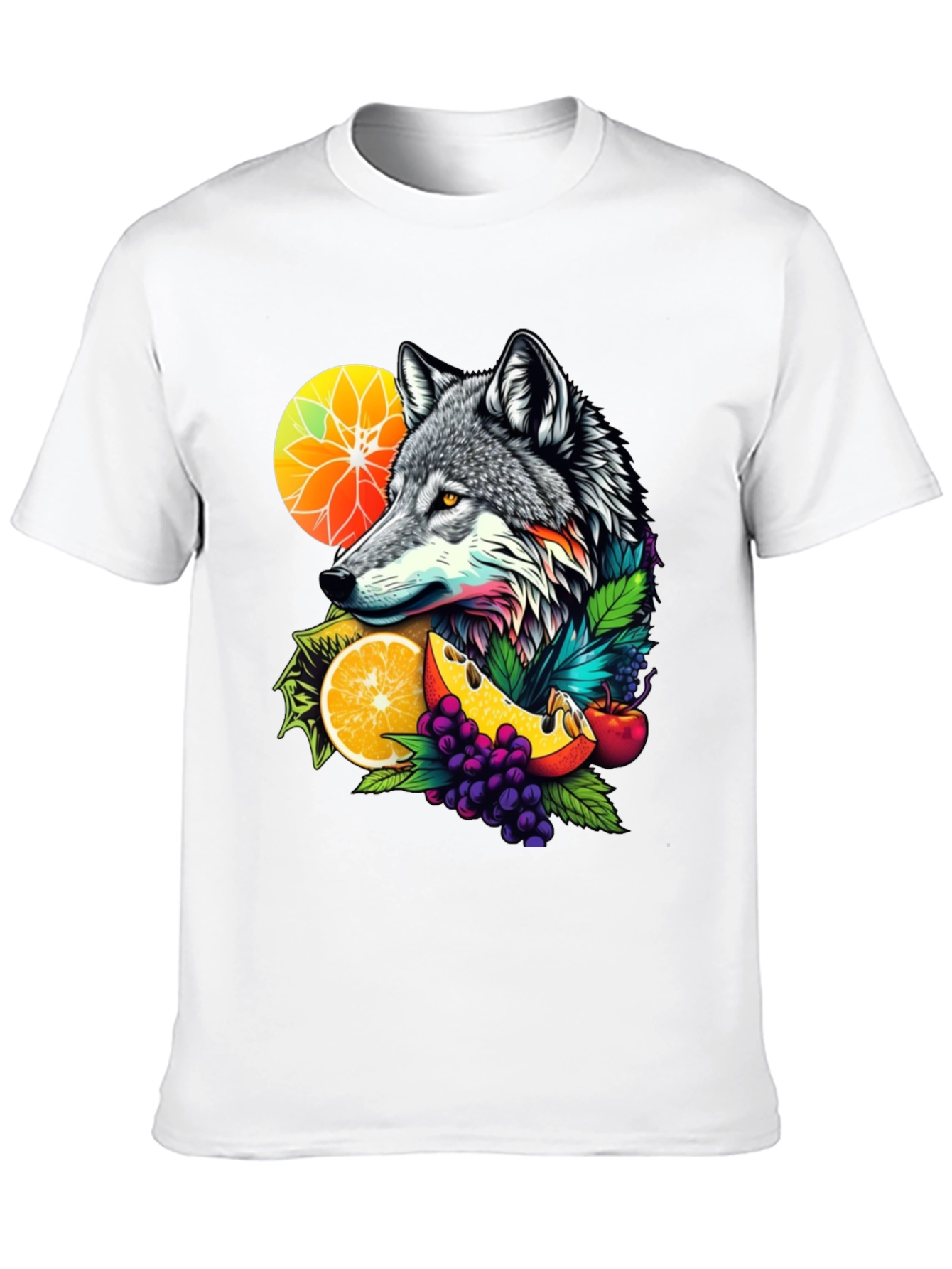 Wolf & Fruit Graphic Tee - Nature Inspired Design
