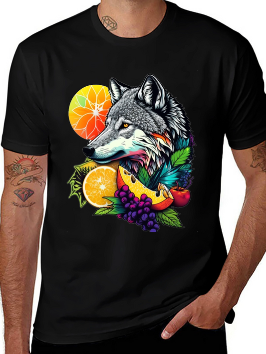 Wolf & Fruit Graphic Tee - Nature Inspired Design