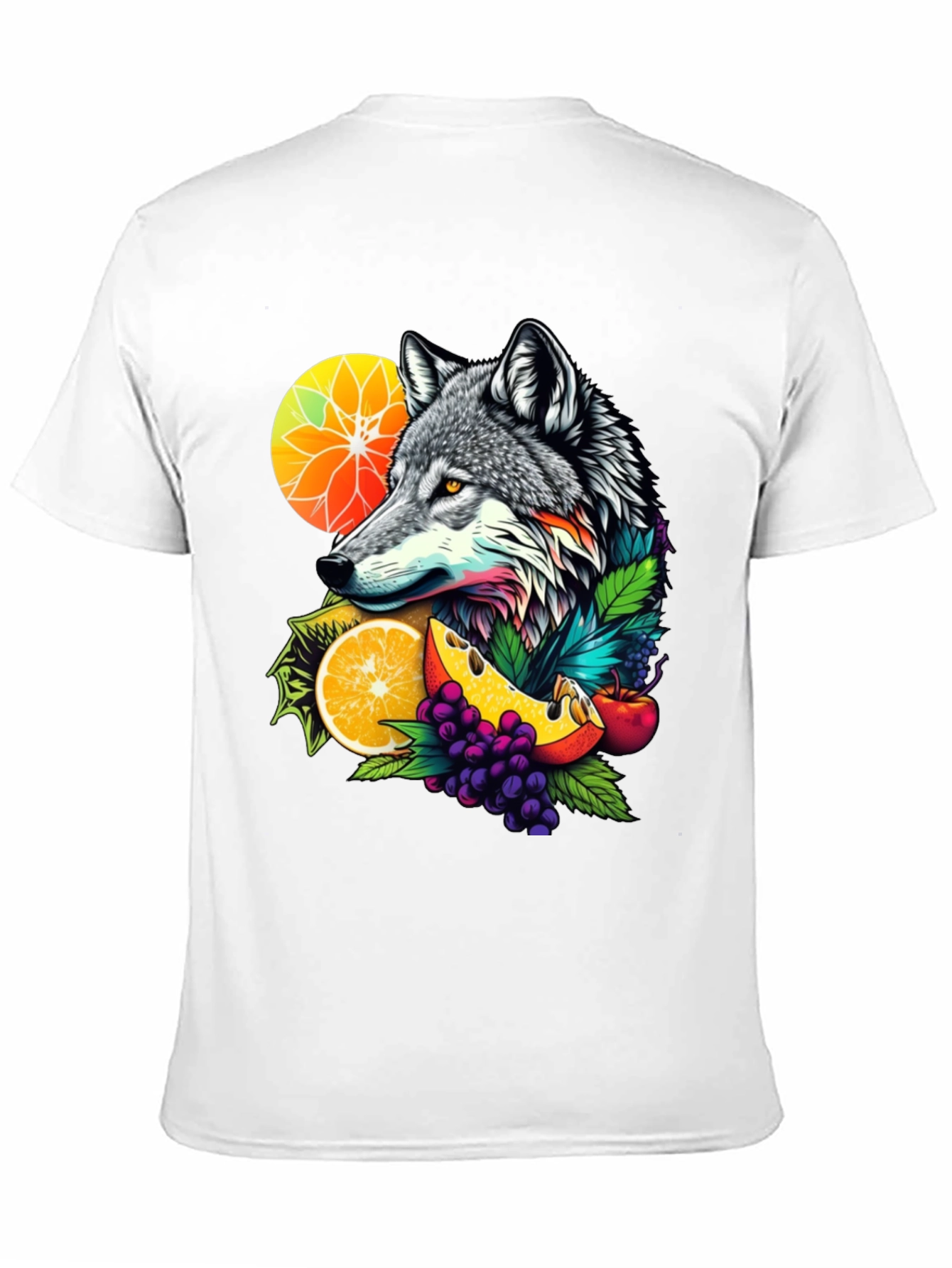 Wolf & Fruit Graphic Tee - Nature Inspired Design