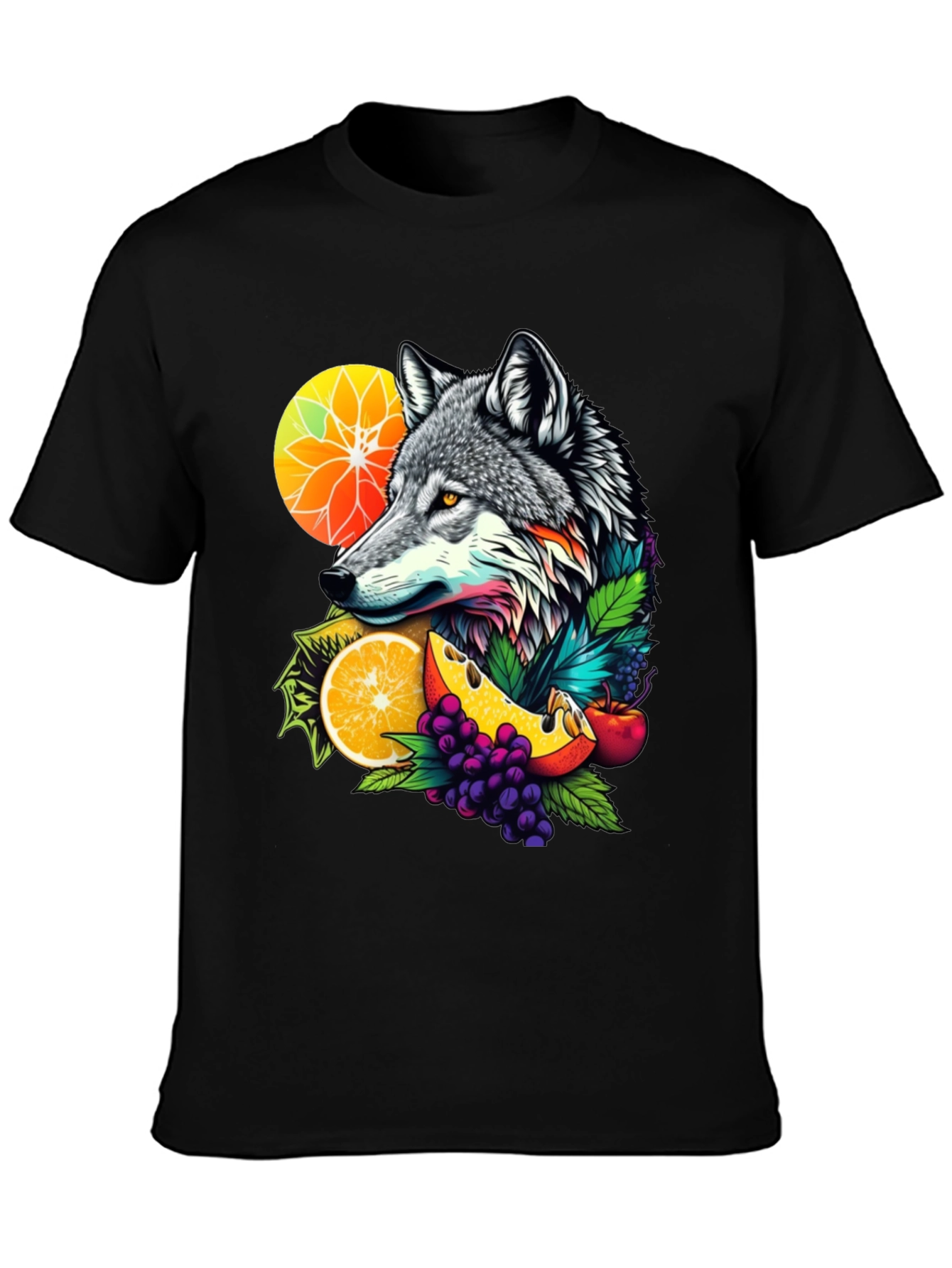 Wolf & Fruit Graphic Tee - Nature Inspired Design