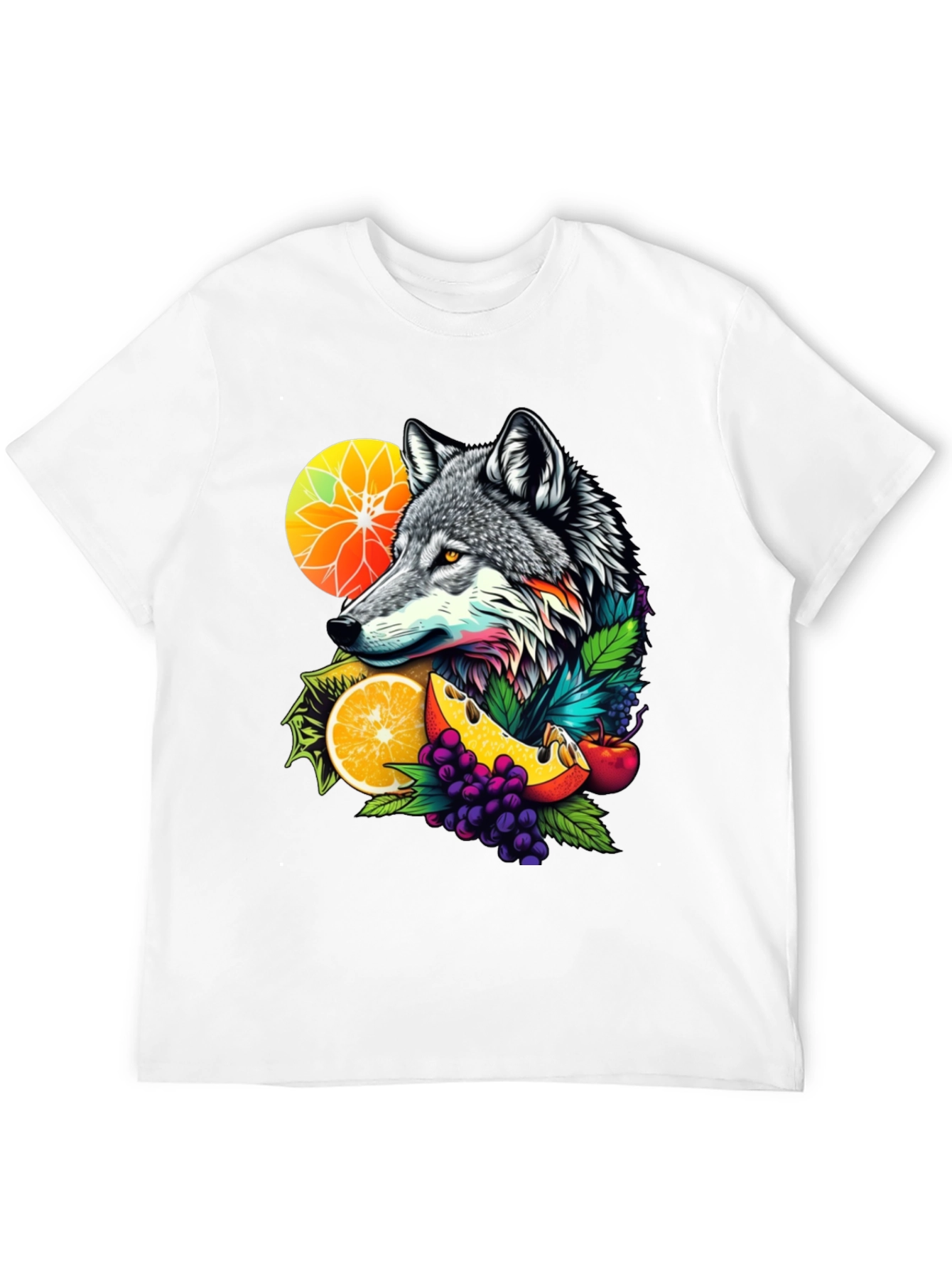 Wolf & Fruit Graphic Tee - Nature Inspired Design