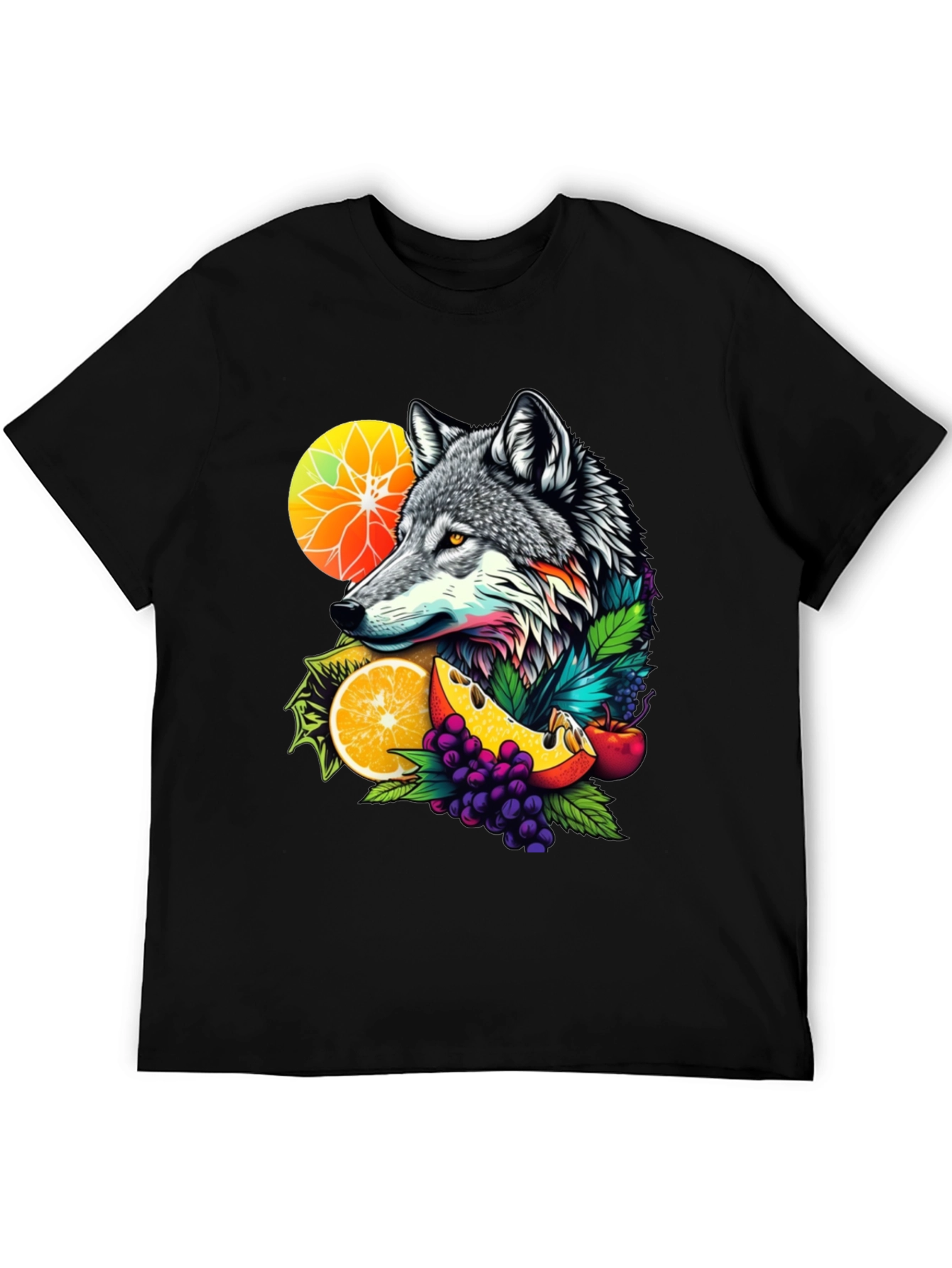 Wolf & Fruit Graphic Tee - Nature Inspired Design