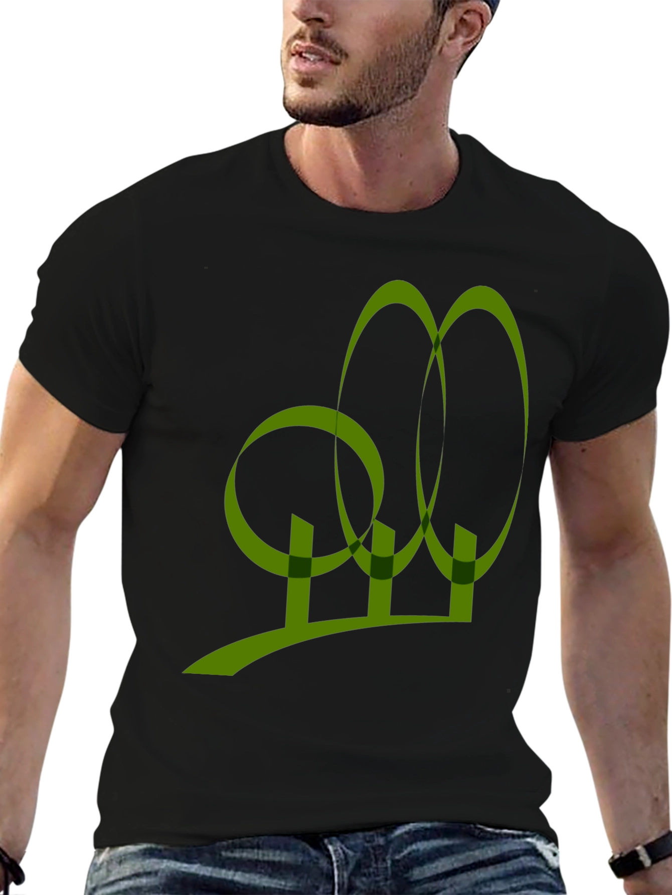 Abstract Olive Green Graphic Print Black T-Shirt