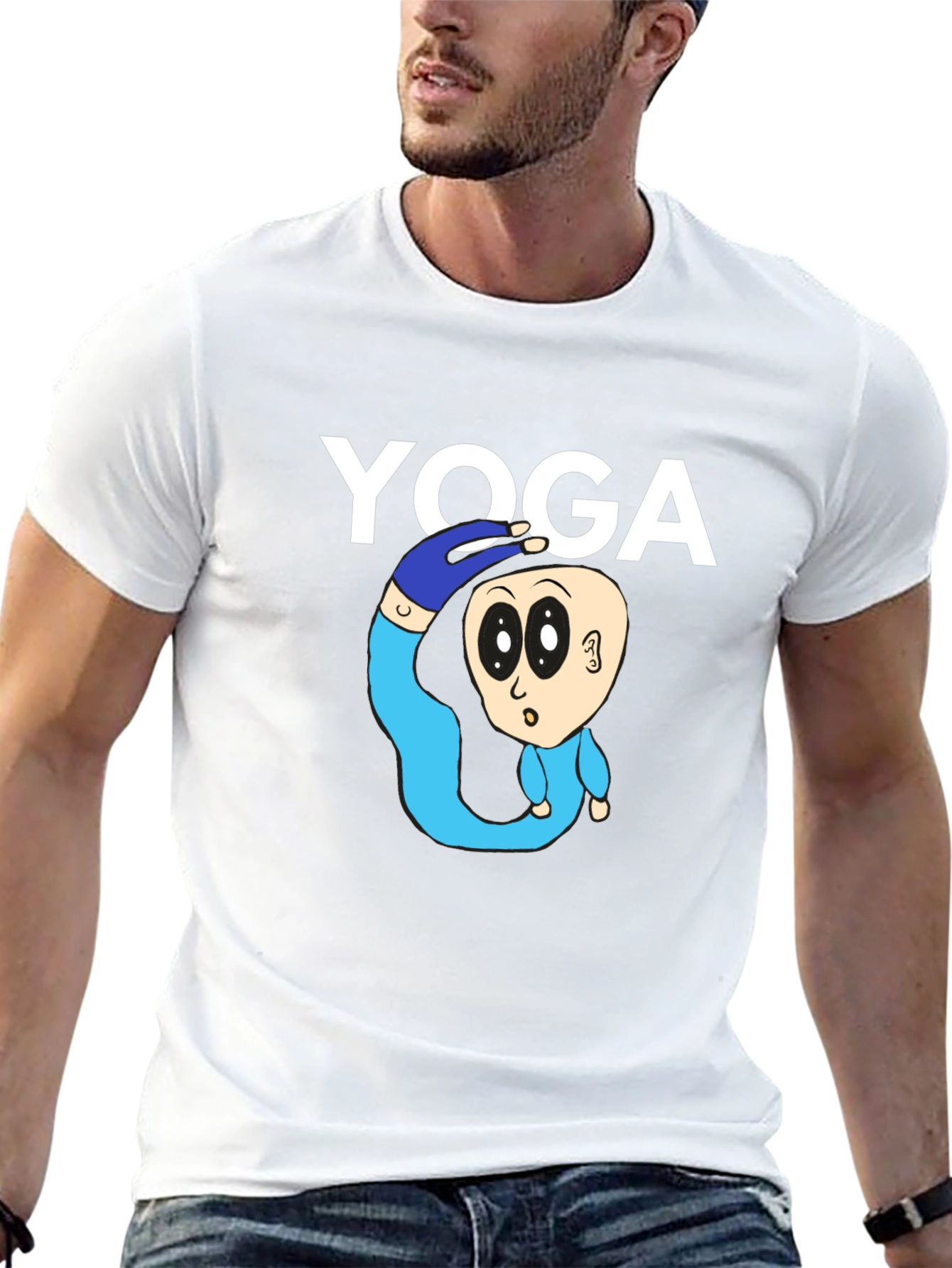 Yoga Cartoon Graphic Tee - Black Cotton Blend