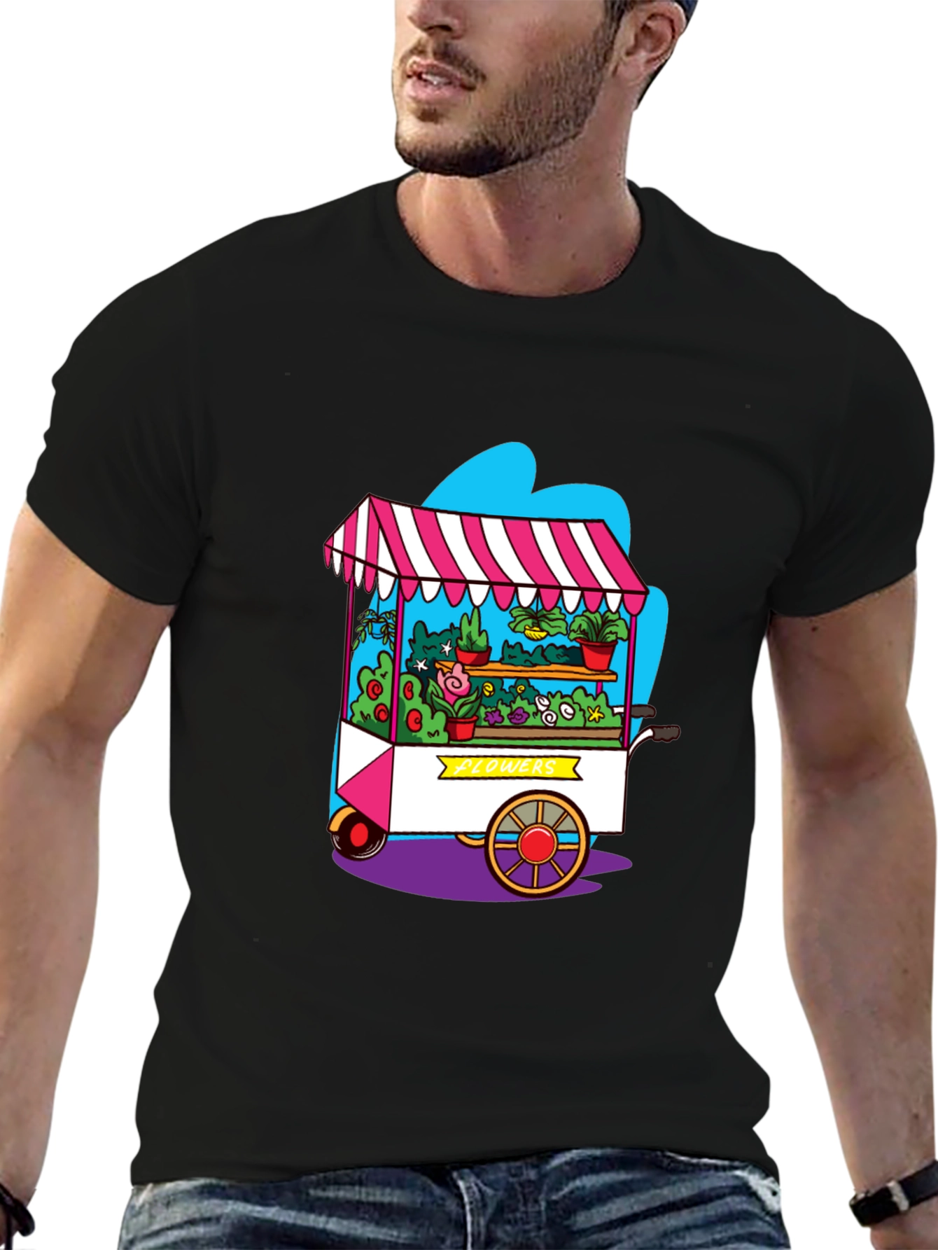 Whimsical Flower Cart Graphic Tee