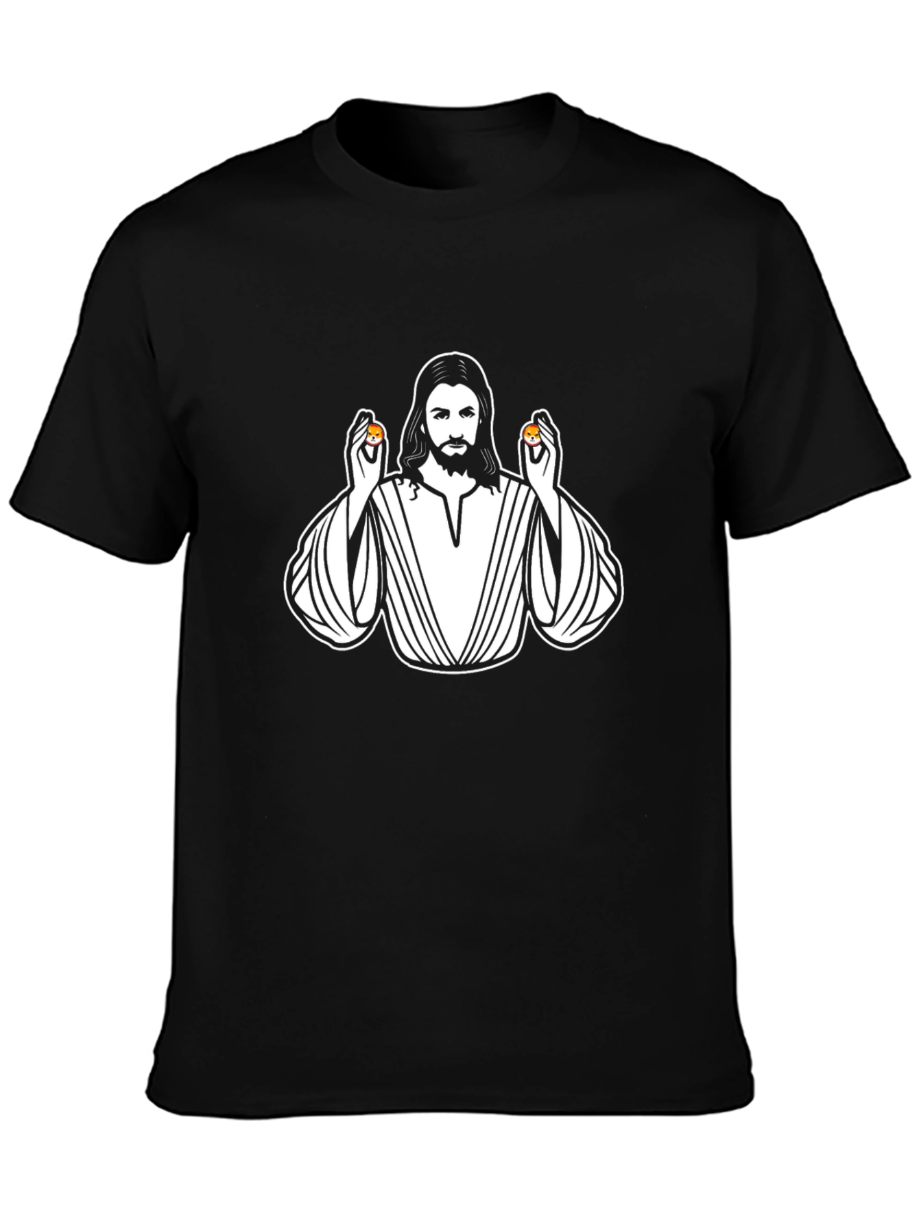 Jesus Holding Shiba Inu Coins Graphic T-Shirt