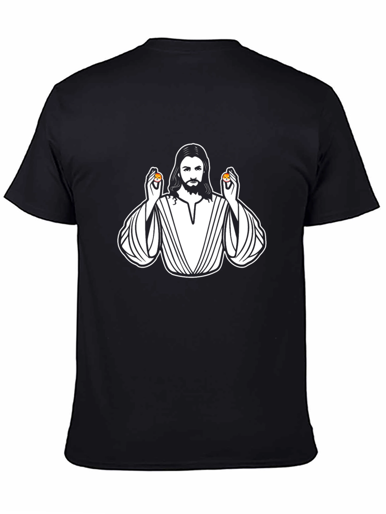 Jesus Holding Shiba Inu Coins Graphic T-Shirt