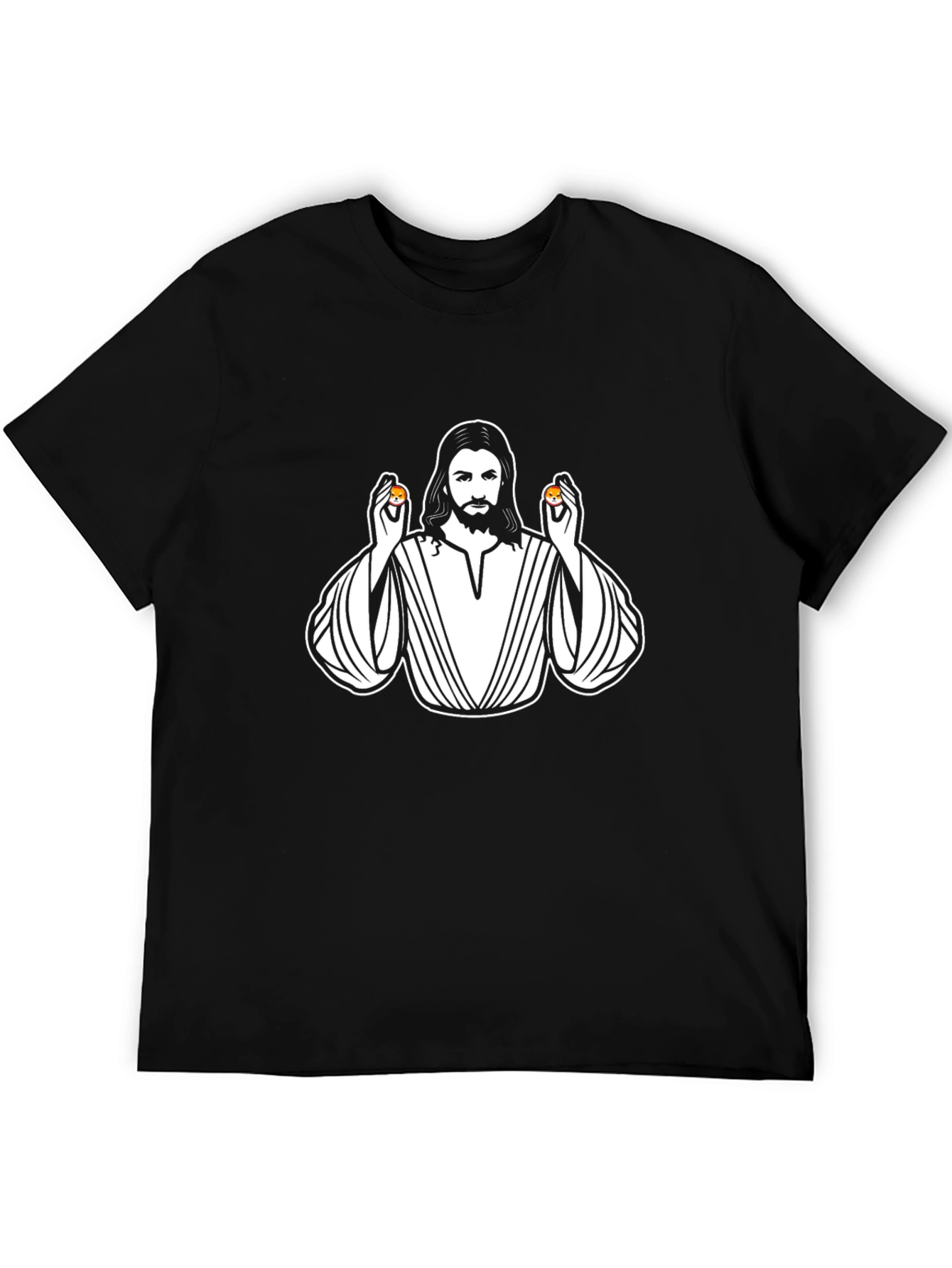Jesus Holding Shiba Inu Coins Graphic T-Shirt