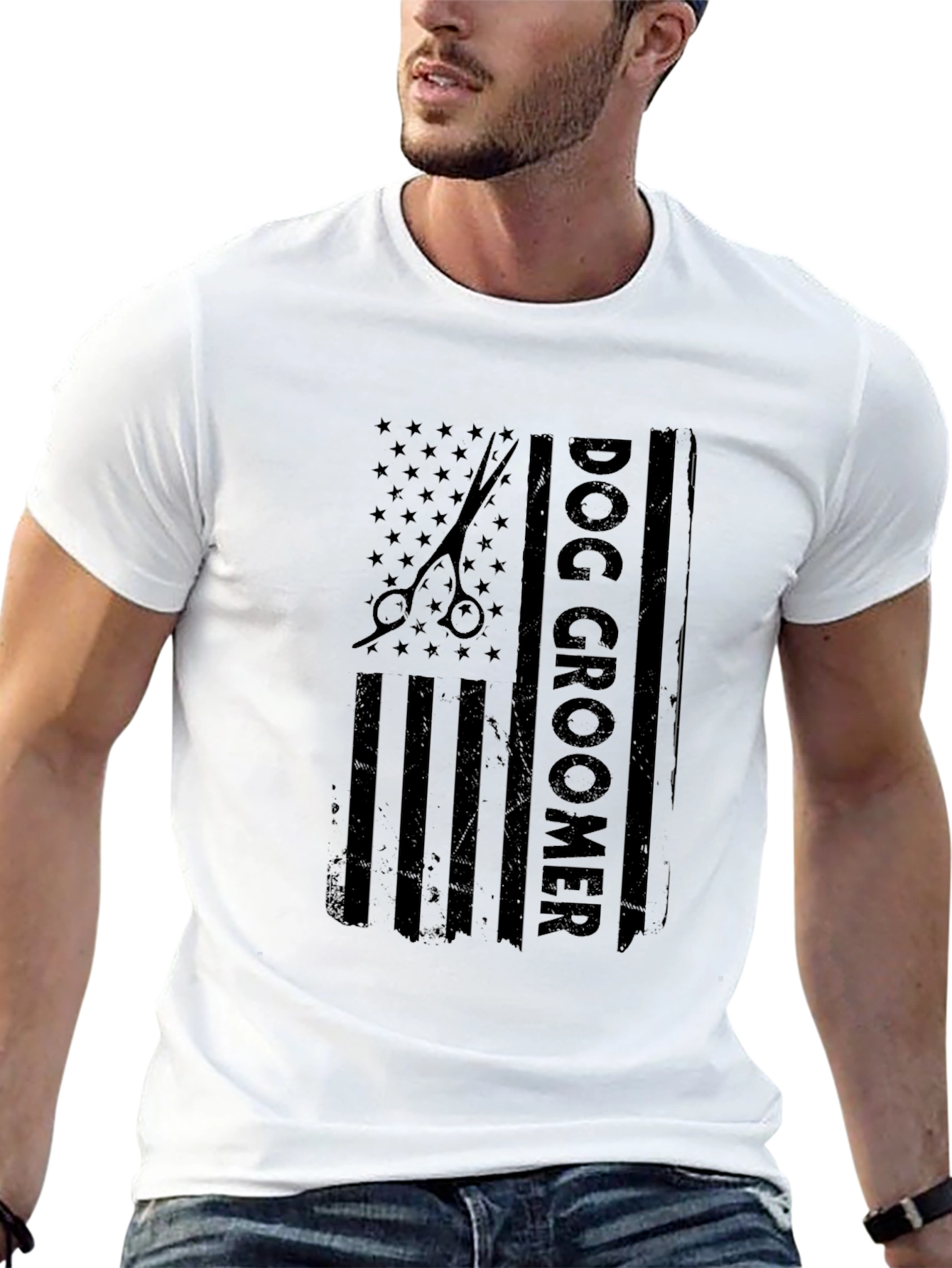 Dog Groomer USA Flag T-Shirt - Black