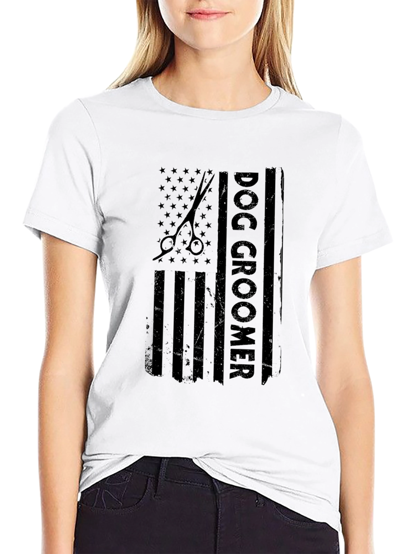 Dog Groomer USA Flag T-Shirt - Black