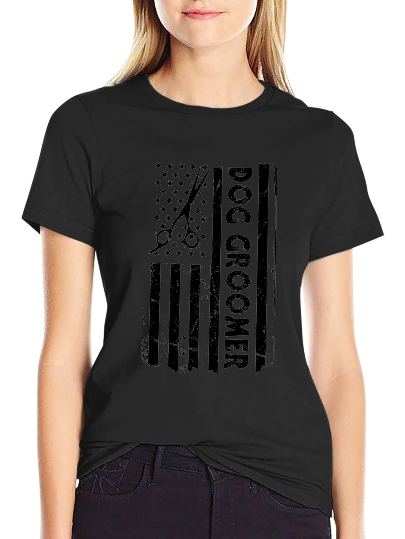 Dog Groomer USA Flag T-Shirt - Black