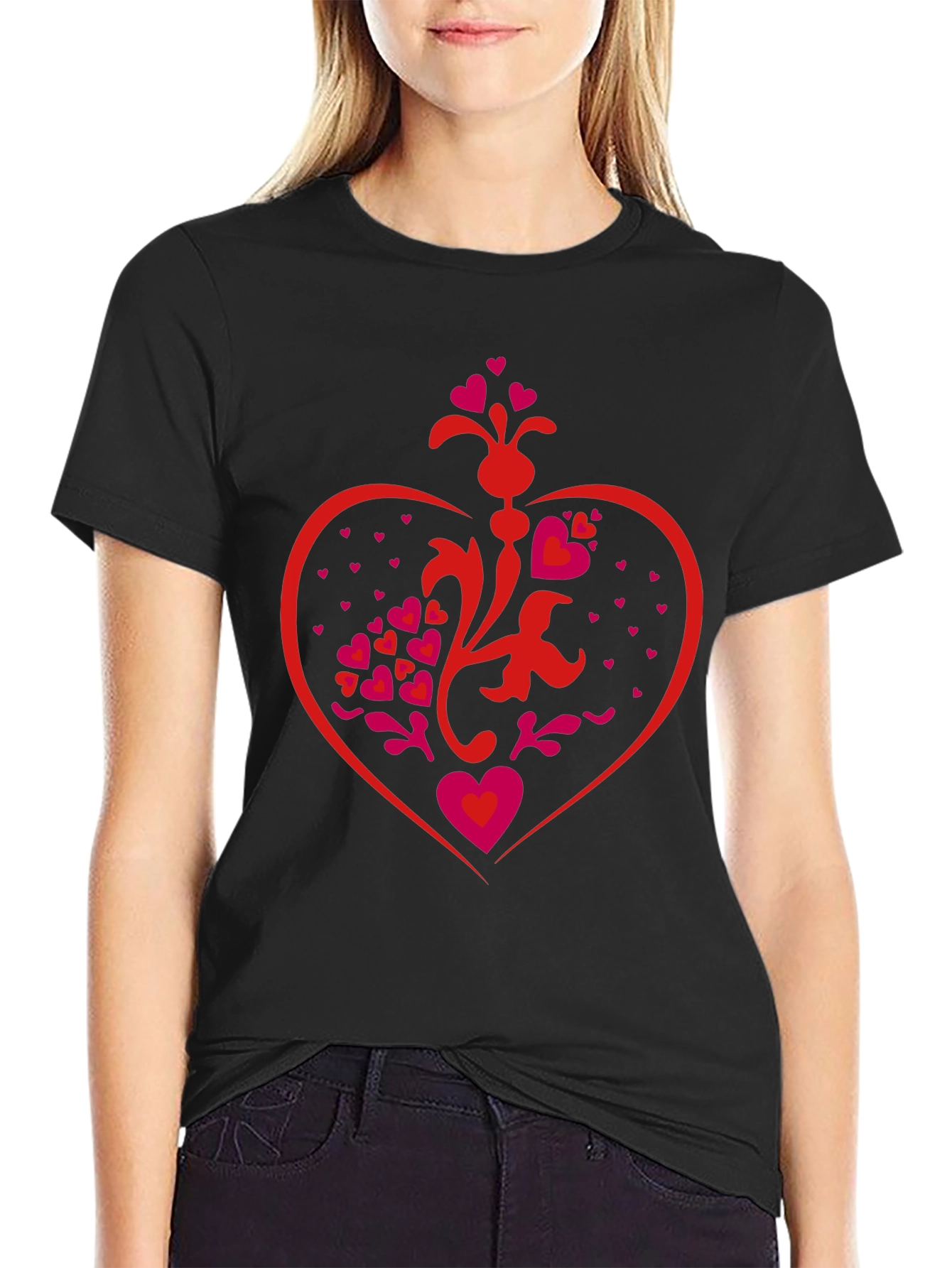 Heart Design Black T-Shirt