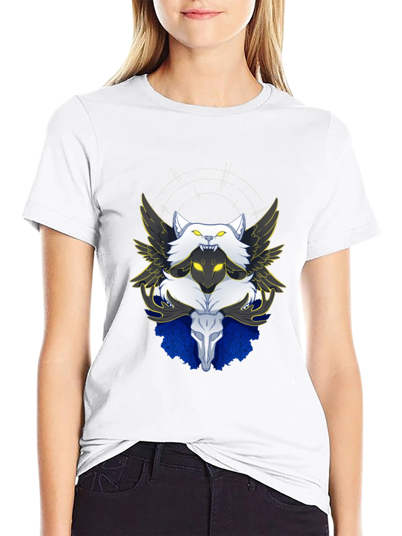 Winged Wolf & Skull Graphic Tee - Unique Design