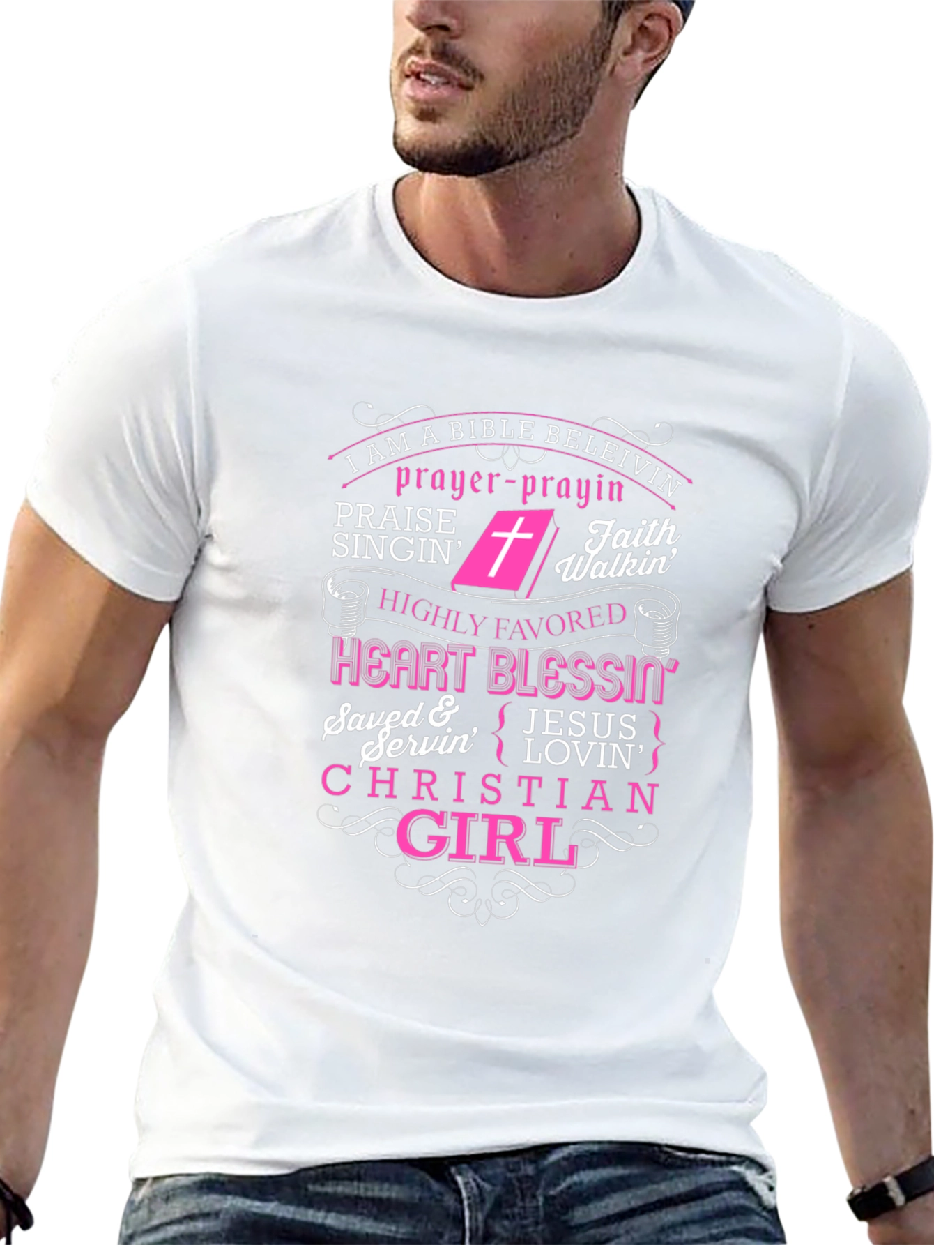 Christian Girl T-Shirt Bible Believing Prayer Praise Jesus Tee