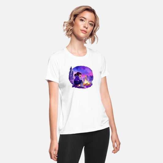 Dreamy Lo-Fi Retro Purple Cozy Campfire Anime Girl