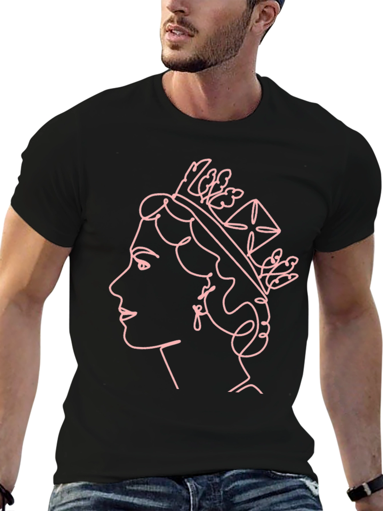 Queen Elizabeth Line Art Black Tee