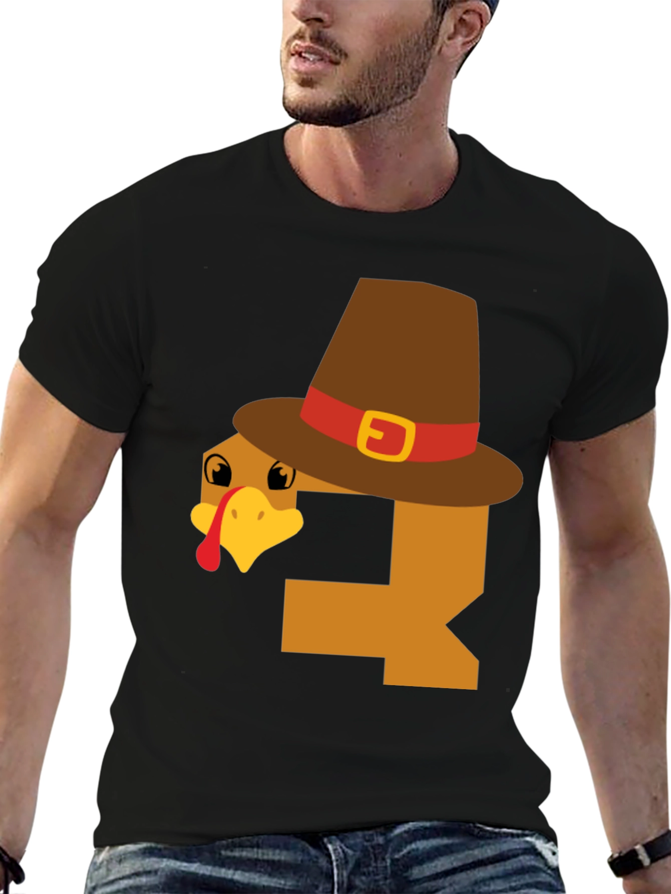 Festive Thanksgiving Turkey Pilgrim Hat Graphic Tee