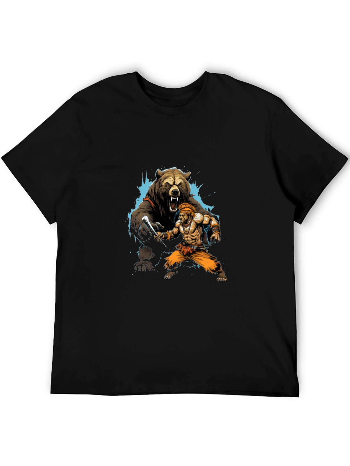 Bear vs. Man Graphic T-Shirt - Black Cotton Tee