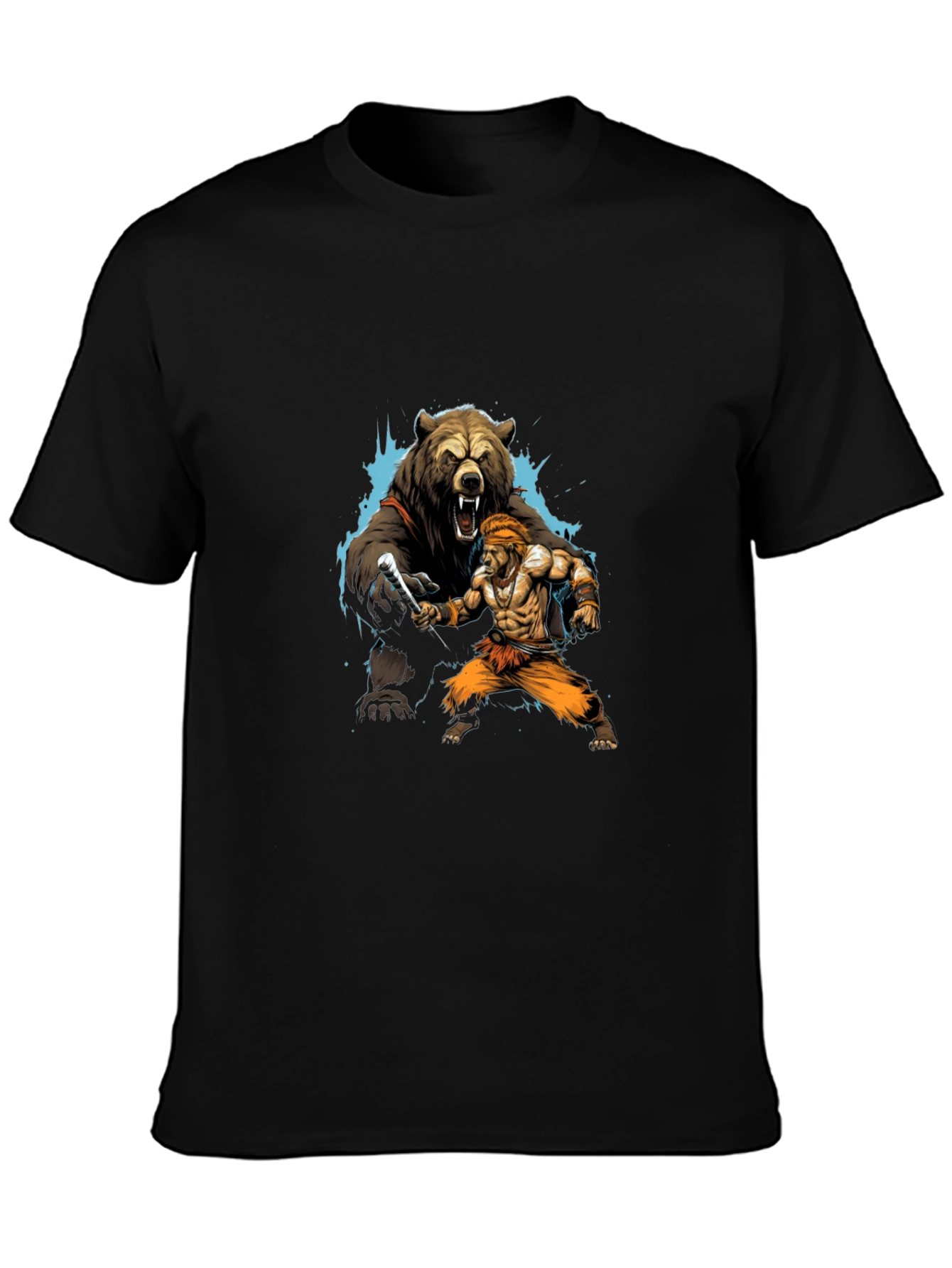Bear vs. Man Graphic T-Shirt - Black Cotton Tee