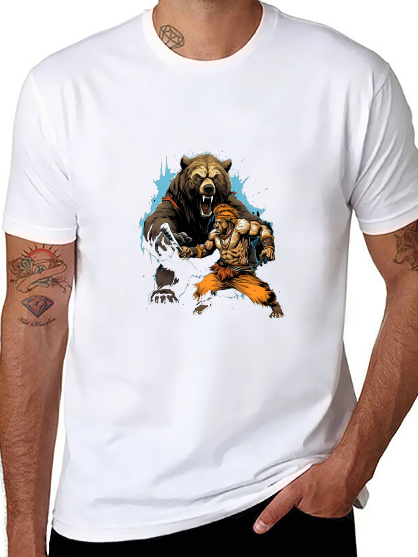 Bear vs. Man Graphic T-Shirt - Black Cotton Tee