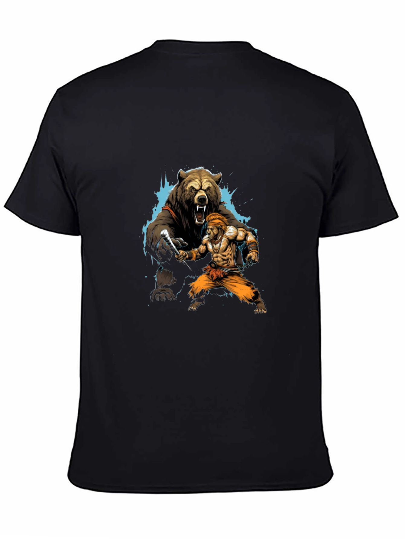 Bear vs. Man Graphic T-Shirt - Black Cotton Tee