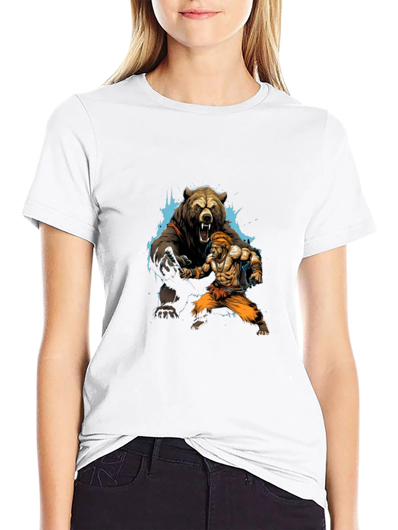 Bear vs. Man Graphic T-Shirt - Black Cotton Tee