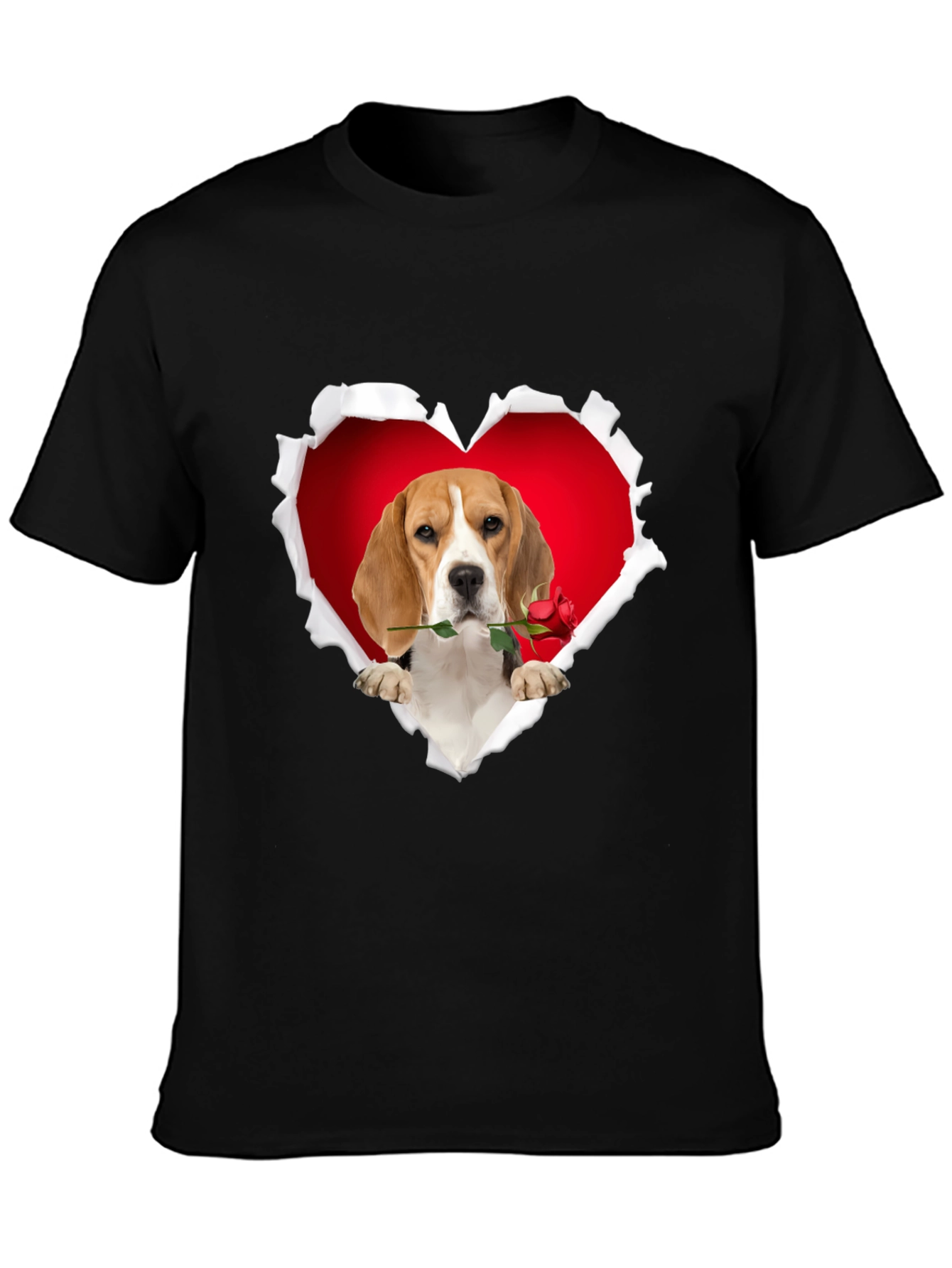 Beagle Heart Rose T-Shirt - Cute Dog Lover Tee