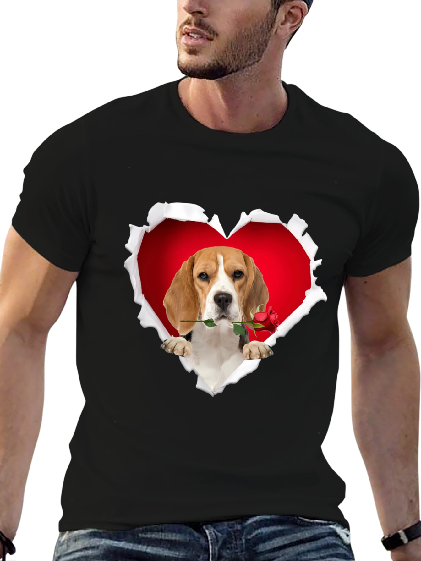 Beagle Heart Rose T-Shirt - Cute Dog Lover Tee