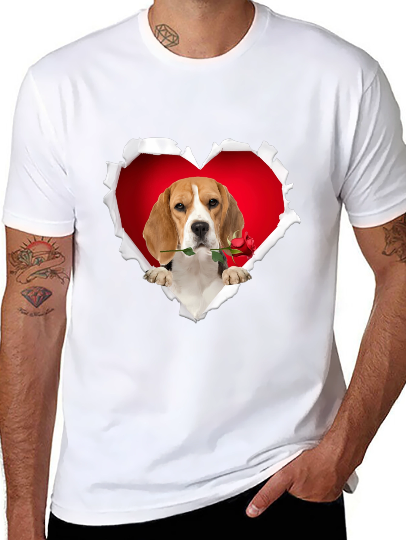 Beagle Heart Rose T-Shirt - Cute Dog Lover Tee