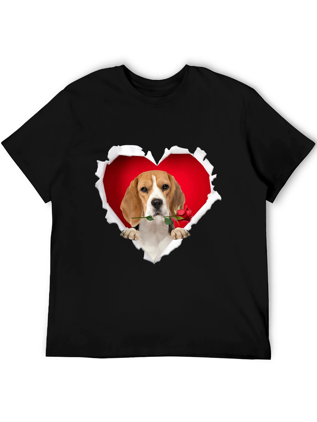 Beagle Heart Rose T-Shirt - Cute Dog Lover Tee