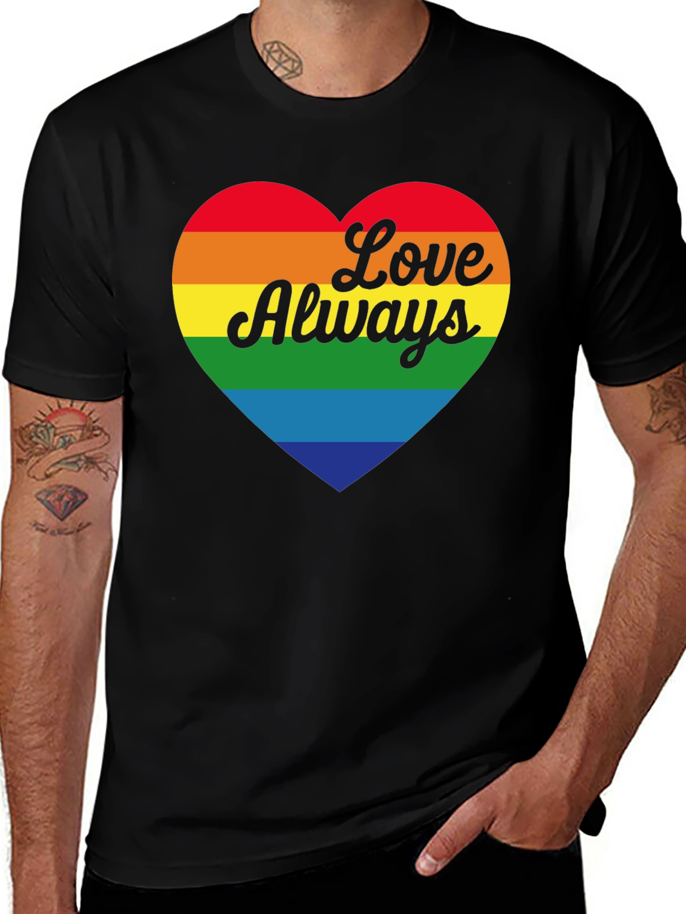 Love Always Rainbow Heart Black T-Shirt