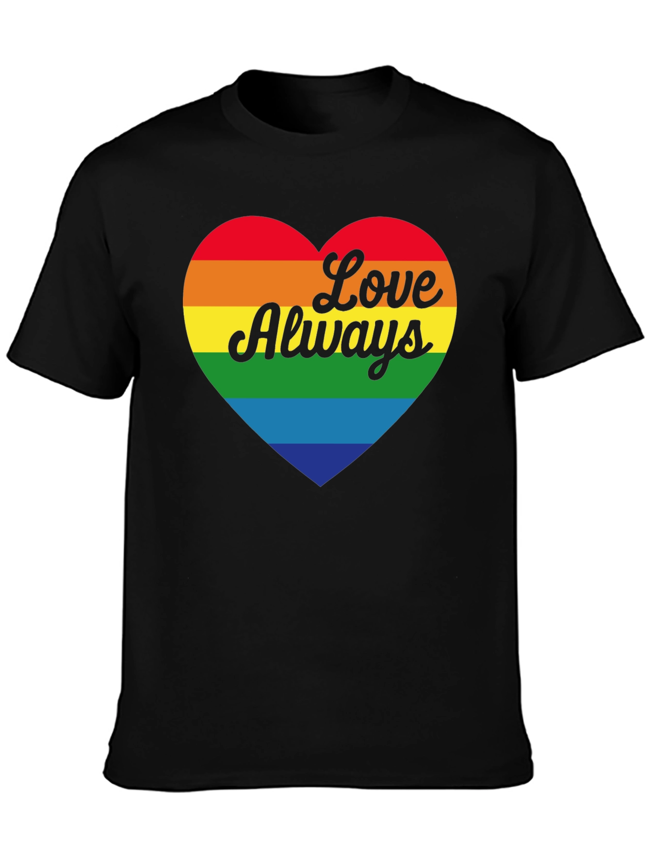 Love Always Rainbow Heart Black T-Shirt
