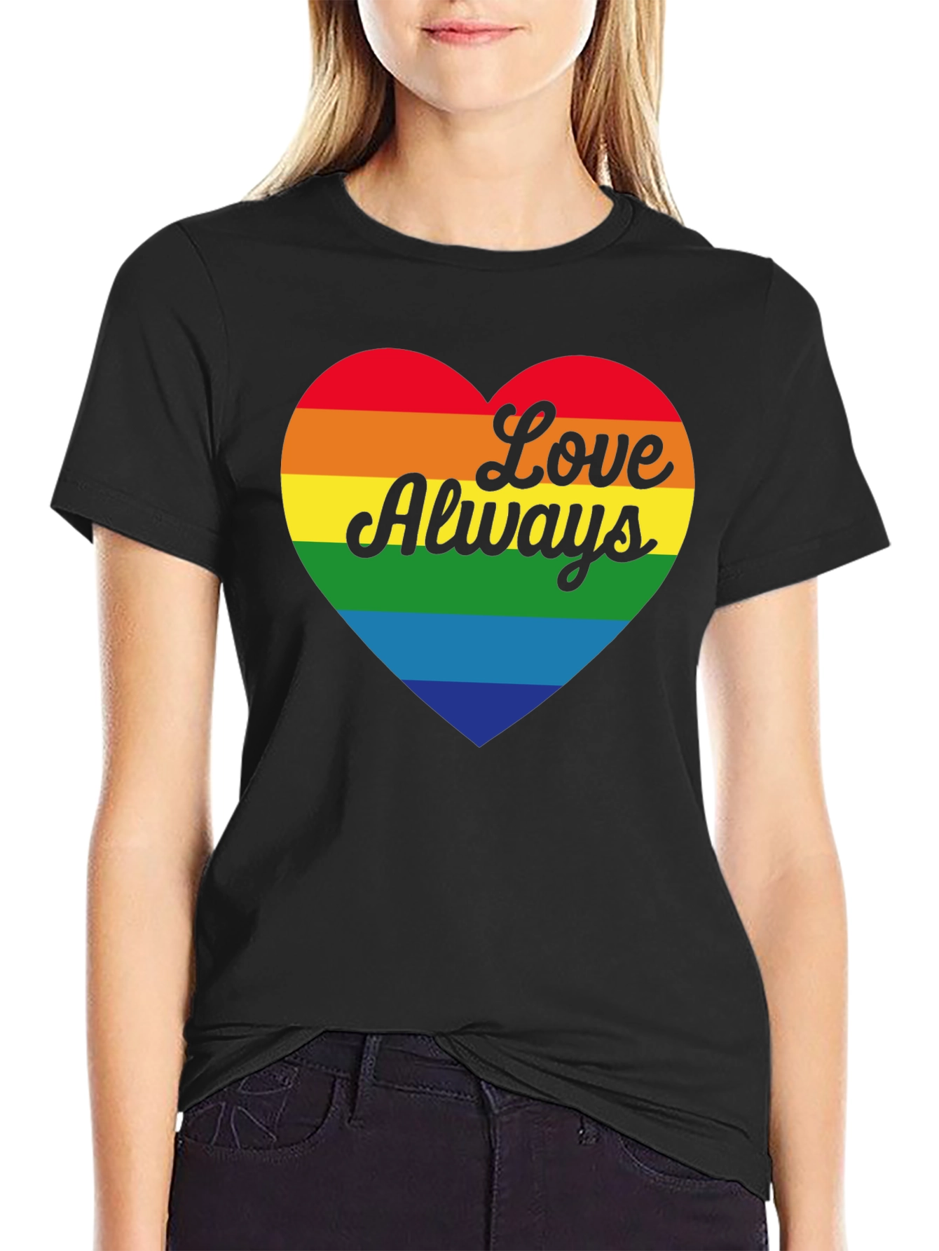 Love Always Rainbow Heart Black T-Shirt