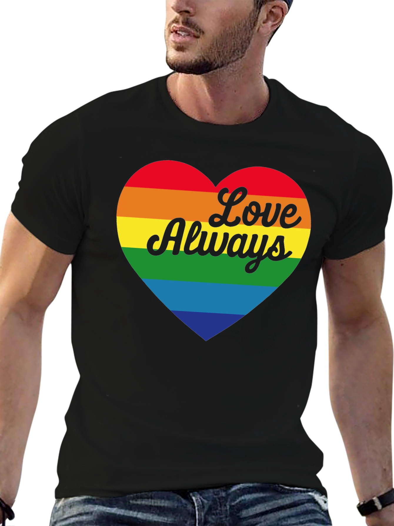 Love Always Rainbow Heart Black T-Shirt